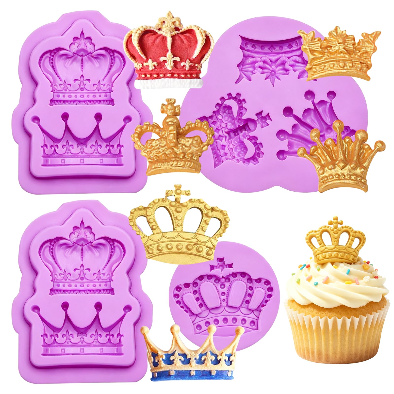 3D Crown Chocolate Molds, Princess Crown Picture Frame Fondant Molds, Mini Crown Candy Baking for Cake Decorating Cupcake Topper