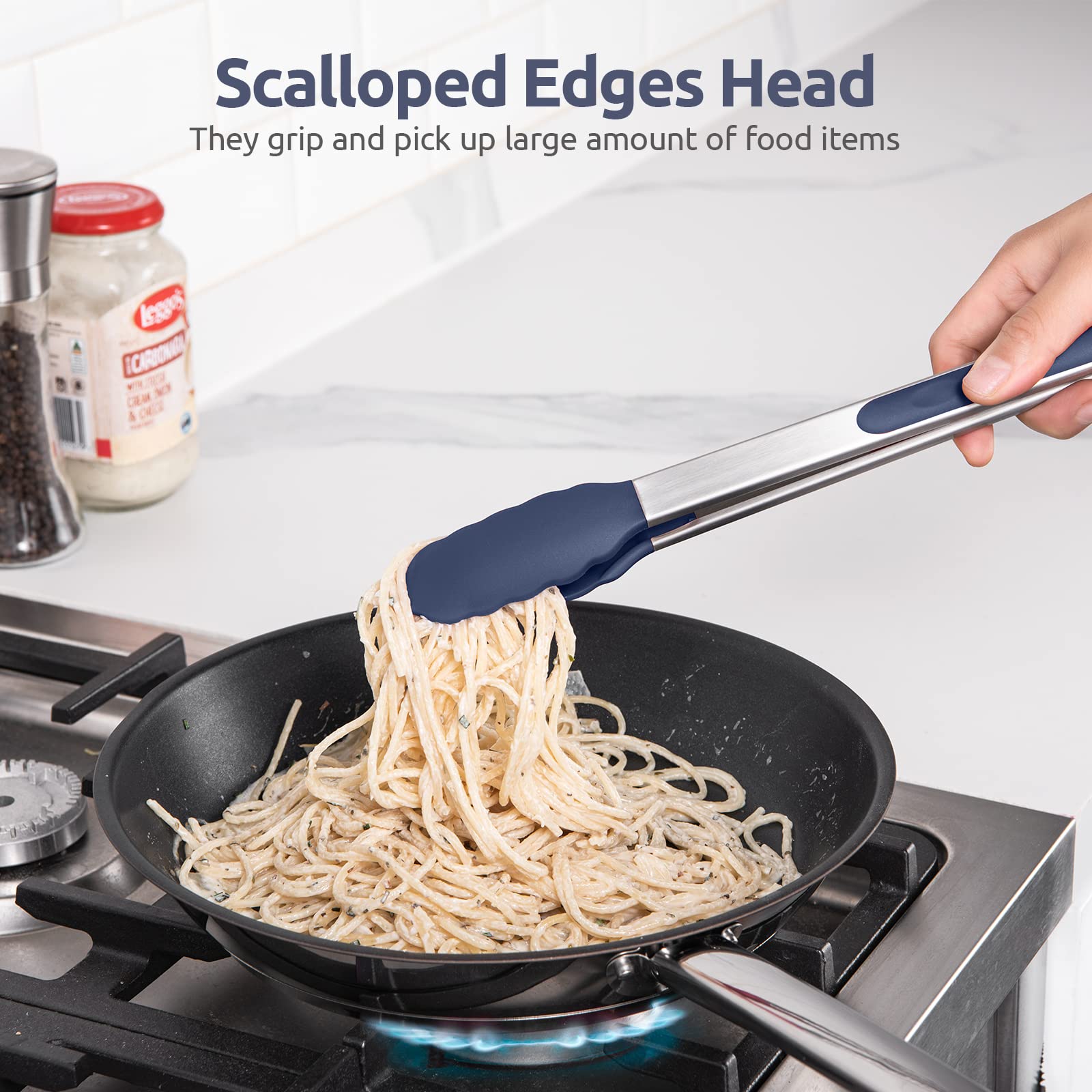 600F Heat Resistant Kitchen Tongs: U-Taste 12 Inch Large Silicone Cooking Tong With Non Stick Rubber Tips & Silicon Coated 18/8