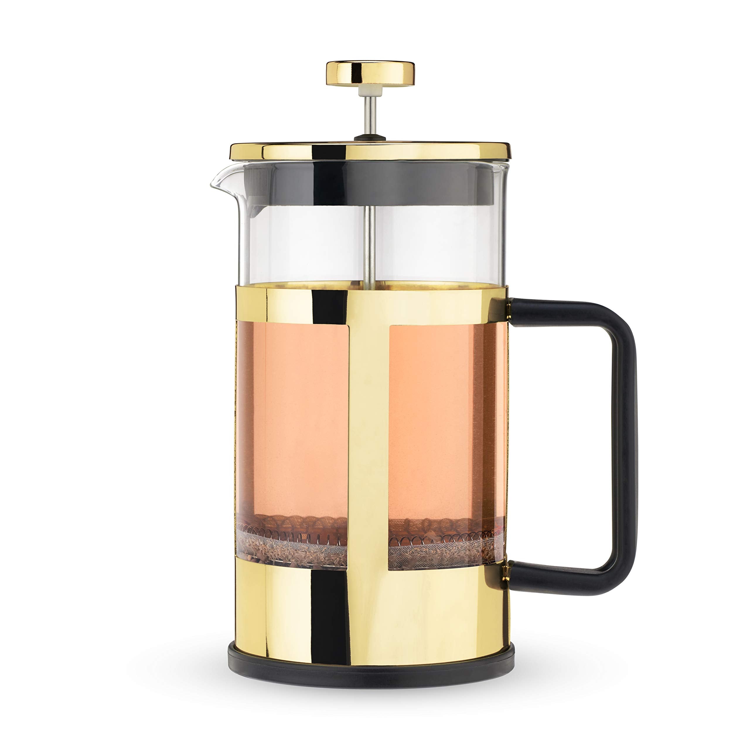 Pinky Up Piper Tea Press Pot, Coffee Maker, French Press For Loose Leaf Tea And Coffee, Hot Or Iced Beverage Brewer, 34 Oz, Gold