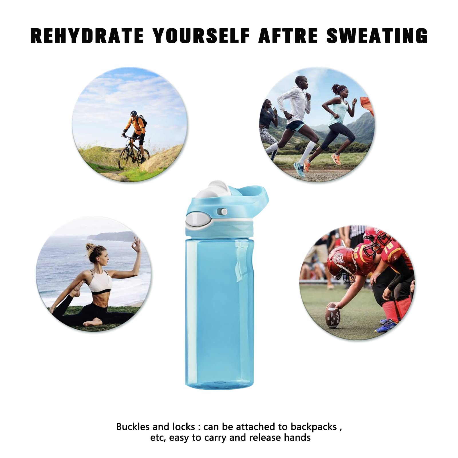 DEARART 16oz Pink Water Bottle and Sky Blue Water Bottle  Small Water Bottles BPA FREE Without Straw Easy Clean  Wide Mouth Leakproof Has Handle Easy Carried Suit School Office Home Gym Yoga Travel etc.