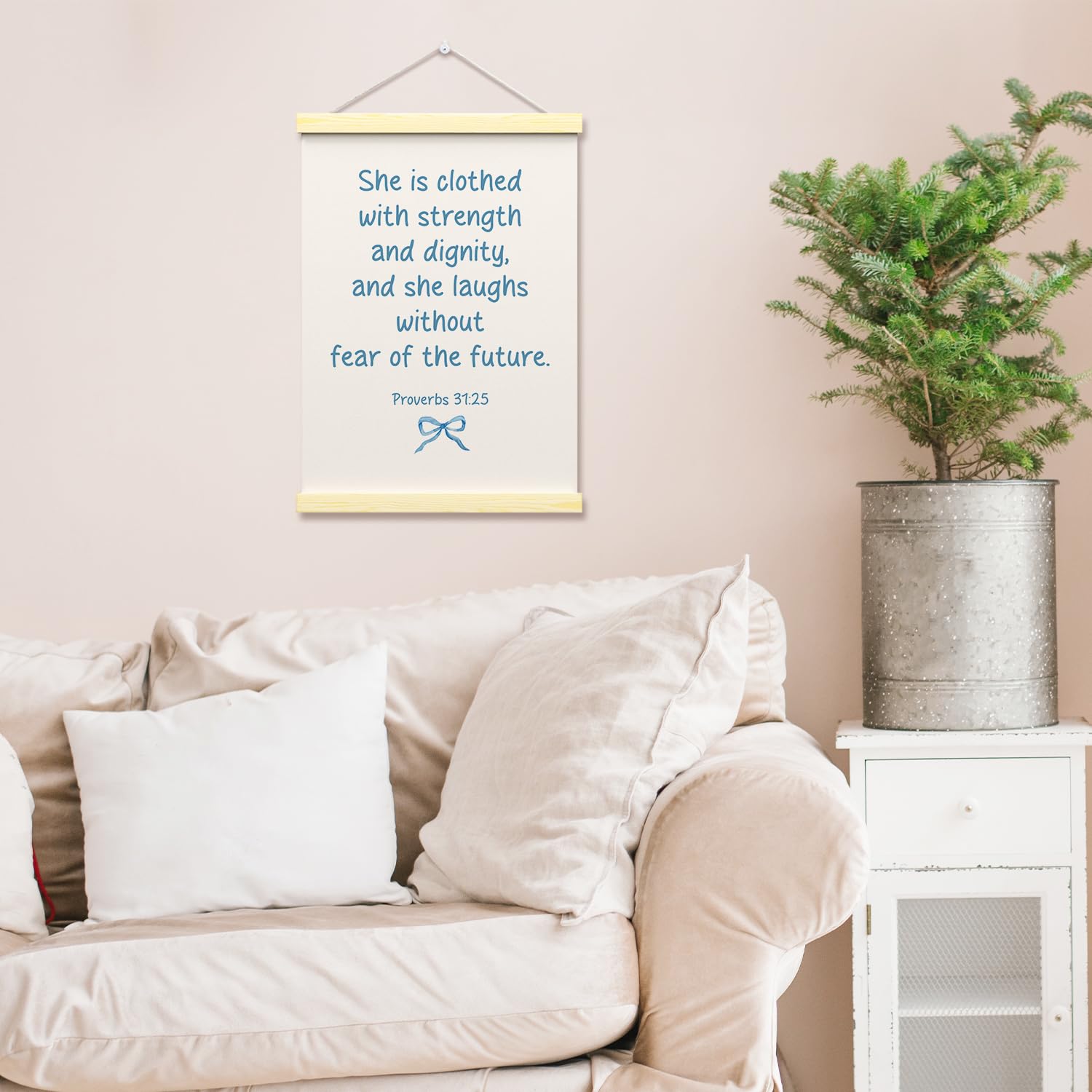 Blue Bow Christian Posters Hanger Frame Girls Room Bedroom Livingroom Home Wall Art Decor Hanging Poster 16x12 Inch Inspirationa