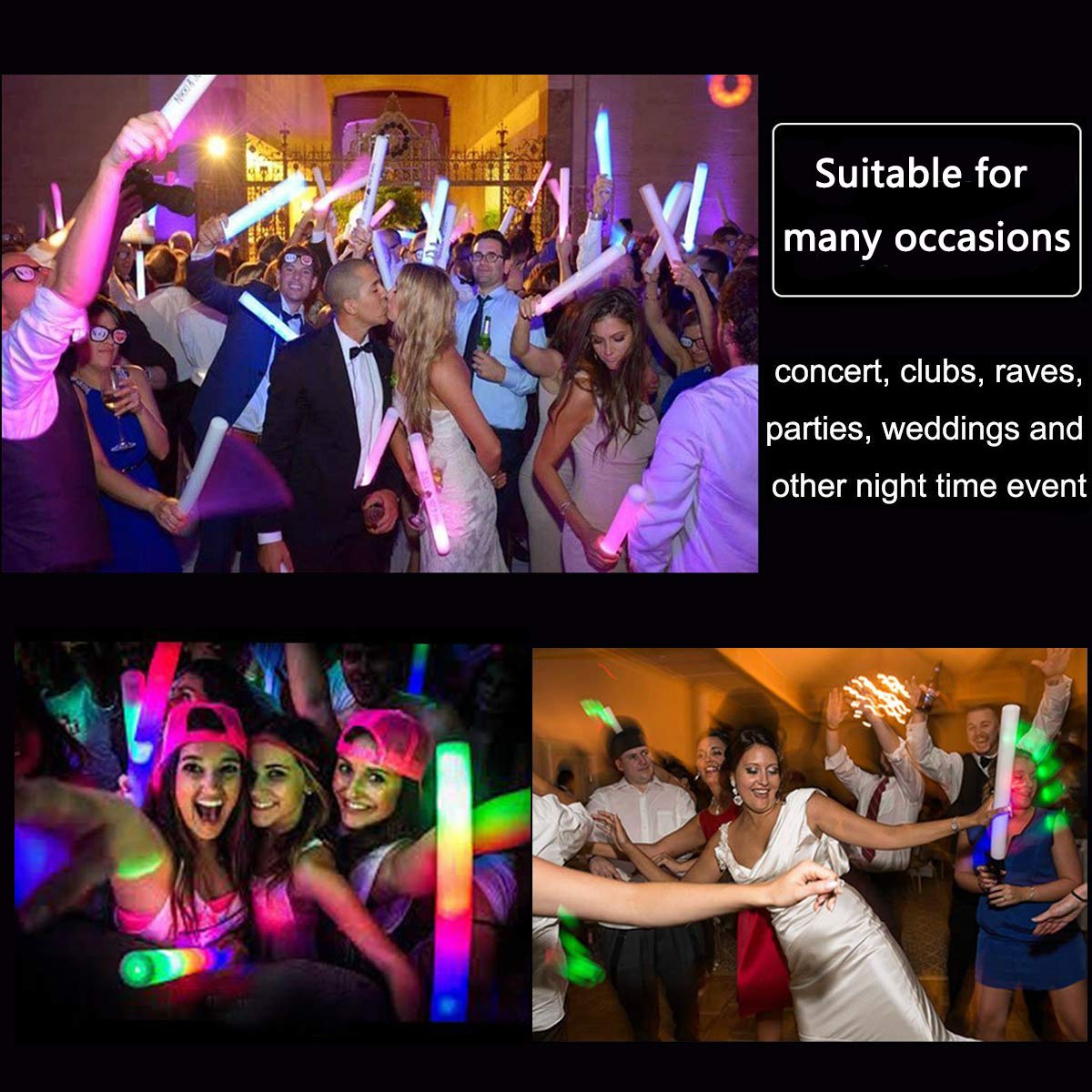 ColorHome Glow Sticks Bulk, 32 Pcs LED Foam Sticks Glow in the Dark Party Supplies with 3 Modes Colorful Flashing,Light Up Baton