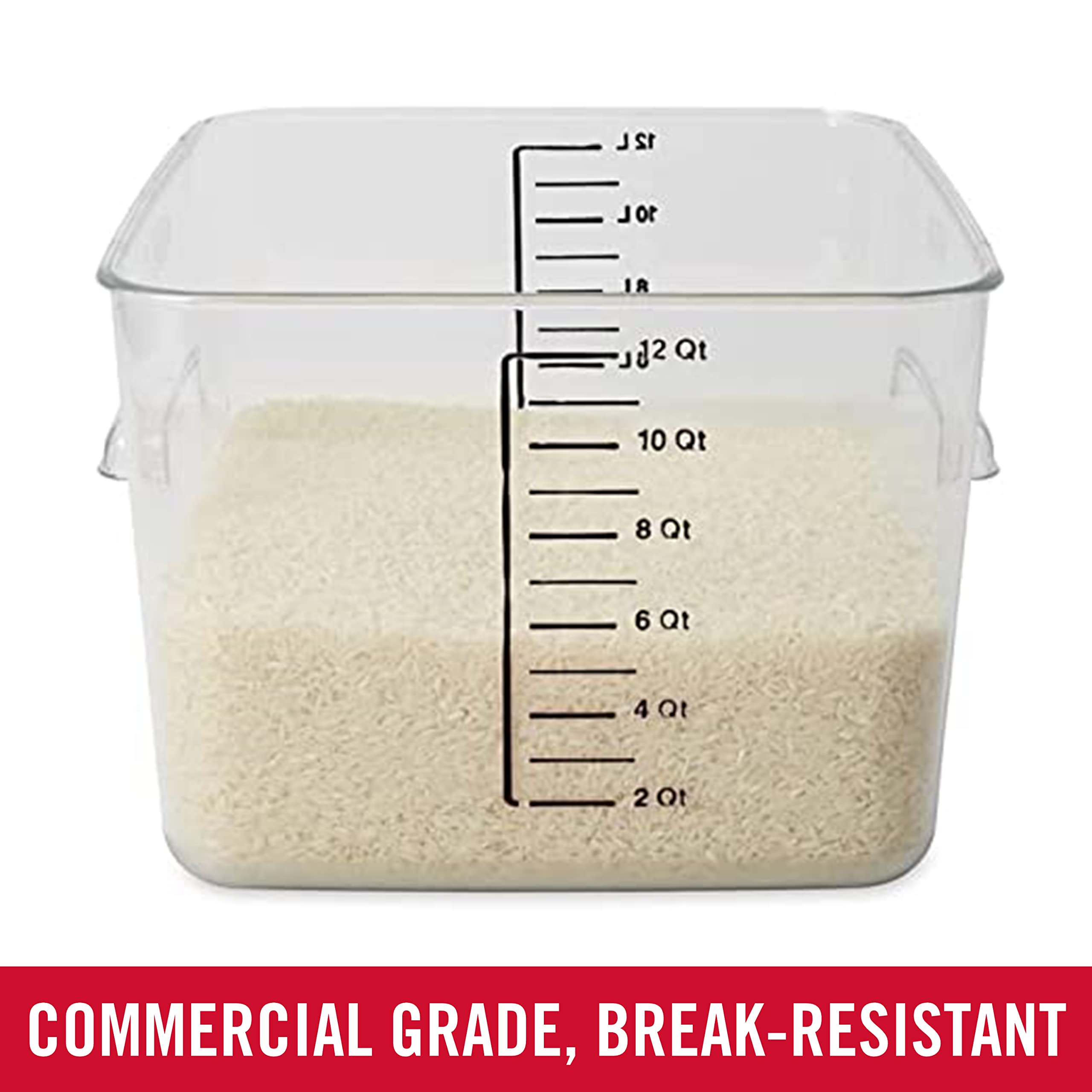 Rubbermaid Commercial Products, Space Saving Square Food Storage Container, 12 Quart, Clear, For Kitchen, Sous Vide, And Meal Pr