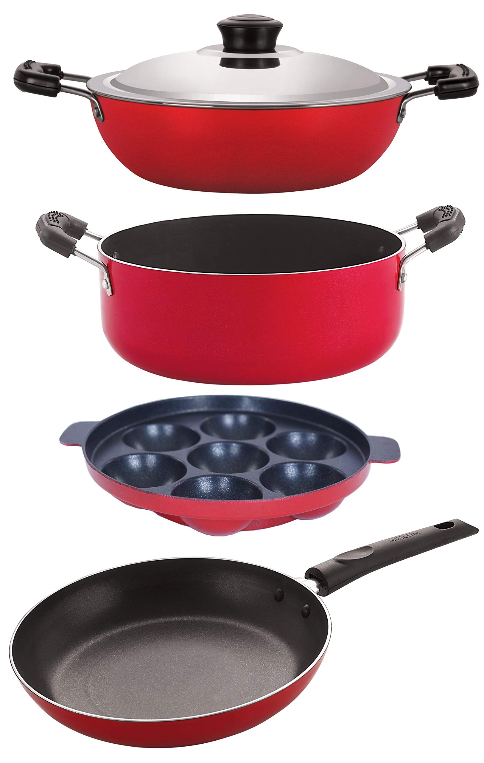 Nirlon Kitchen Accessories For Home Cooking Non Stick Pots And Pan Set Of 4Pices (Dkd(B)_Tp22_Ap7_Cs24)