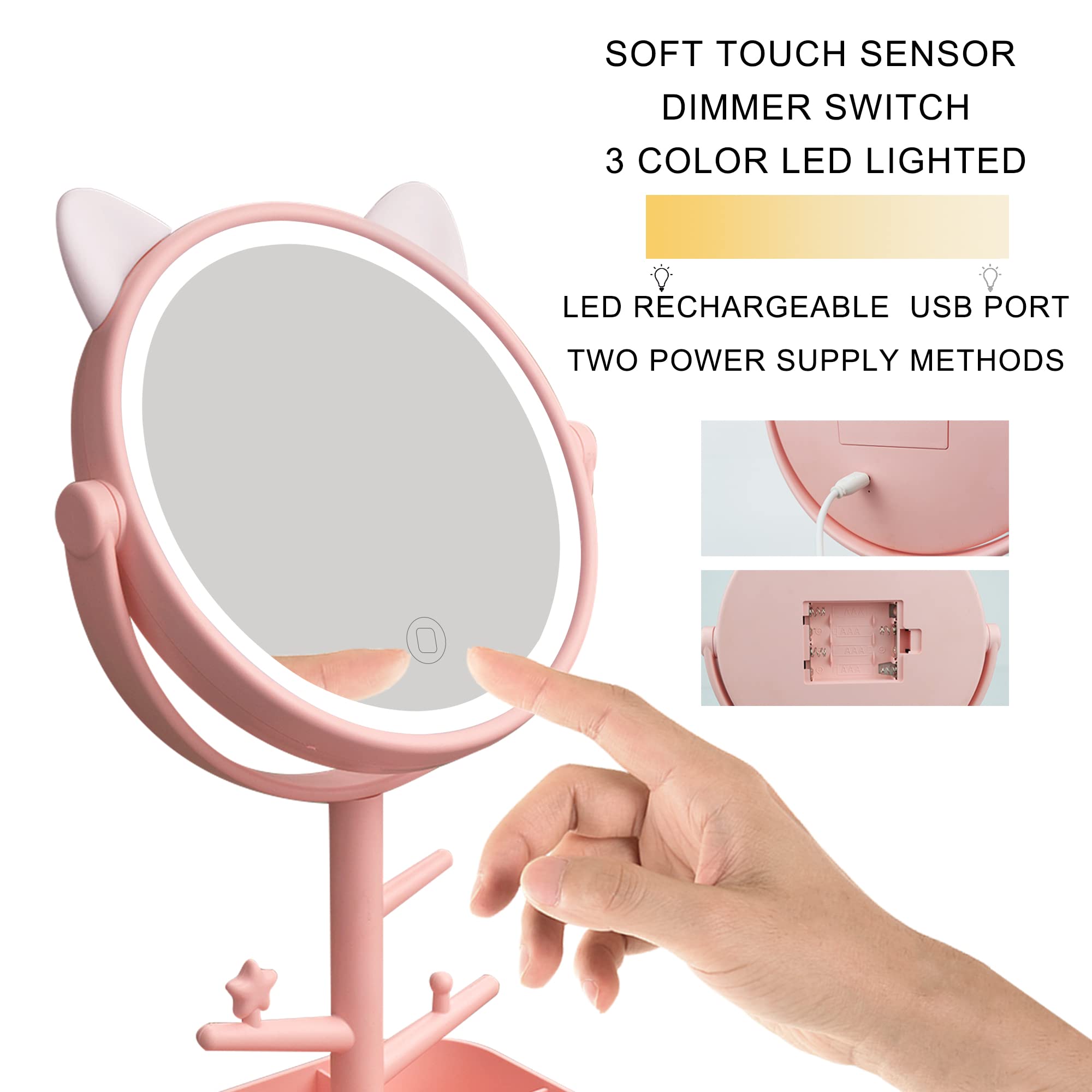 Nonebranded Vanity Mirror With Lights & Desk Mirror Lights Touch-Screen Light Control Portable High Definition Cosmetic Lighted