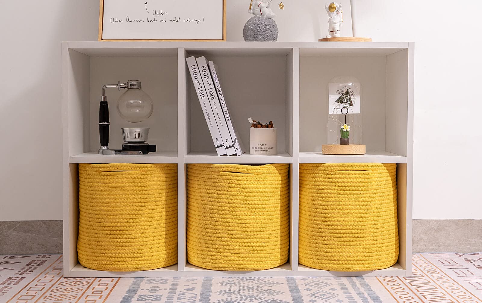 voten Storage Cubes Baskets Bins Organizer 11x11x11'' Fit 12x12''Cube Storage Organizer Bookcases Shelf Durable Woven Cotton Storage Basket for Organizing Round 3Pack Yellow