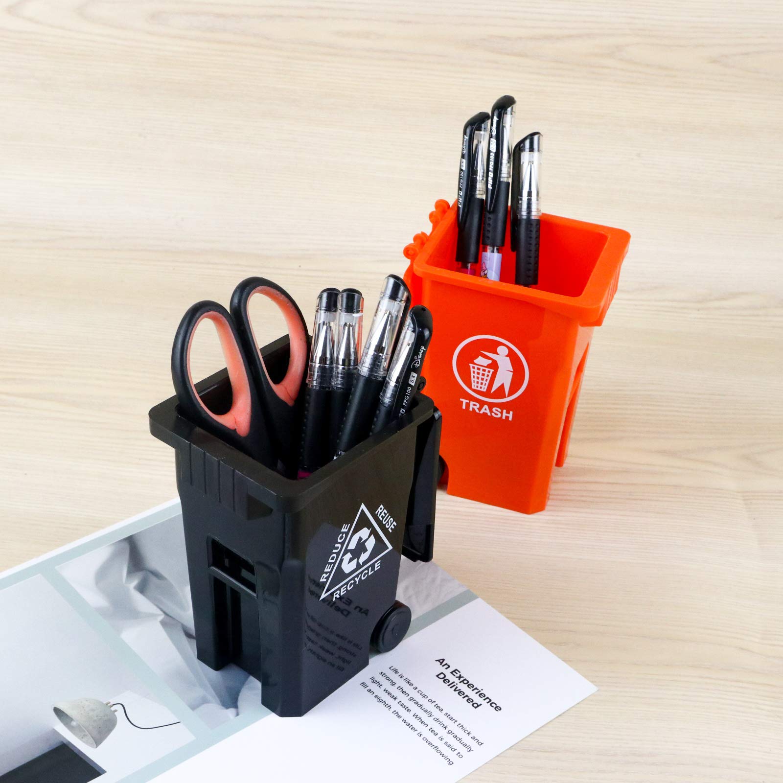 Wiosi Mini Garbage Trash Pen Holder For Desk And Tiny Recycle Bin Pencil Holder Black & Orange, Pack Of 2 - Storage For Pencil &