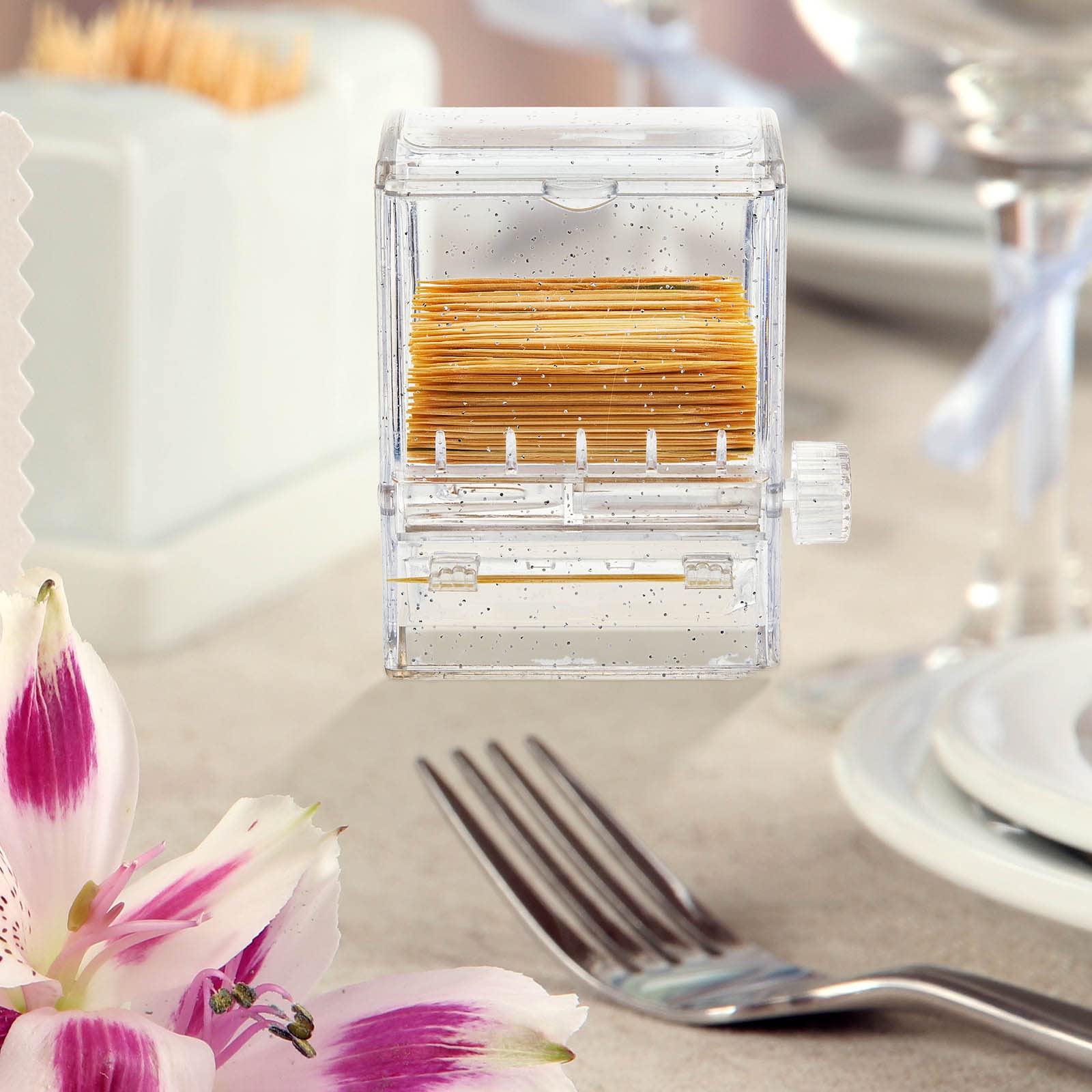 Tessco 2 Pieces Toothpick Dispenser Creative Clear Knob Switch Acrylic Toothpick Holder Automatic Toothpicks Box For Table Kitch