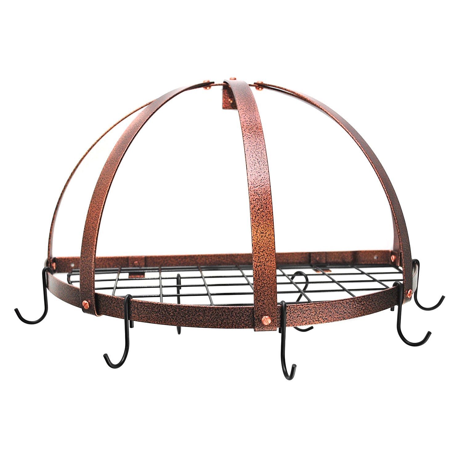 Half Dome Pot Rack w Grid in Black w Chrome Hooks (Hammered Copper/Black)
