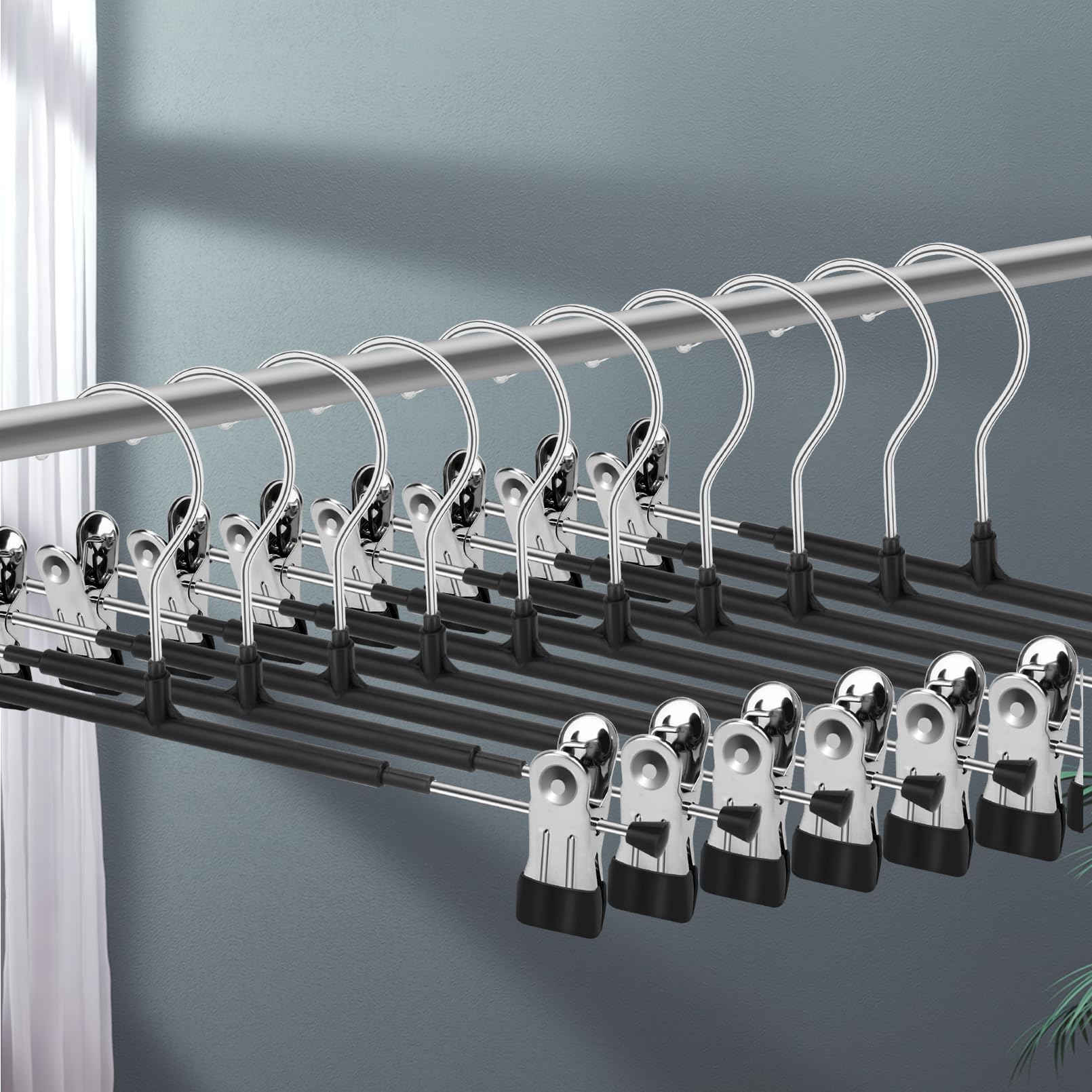 Lamitocs 10 Pack Pants Hangers With Clips,Skirt Hangers Space Saving, Heavy-Duty Pant Hangers Metal Clothes Hanger For Closet, B