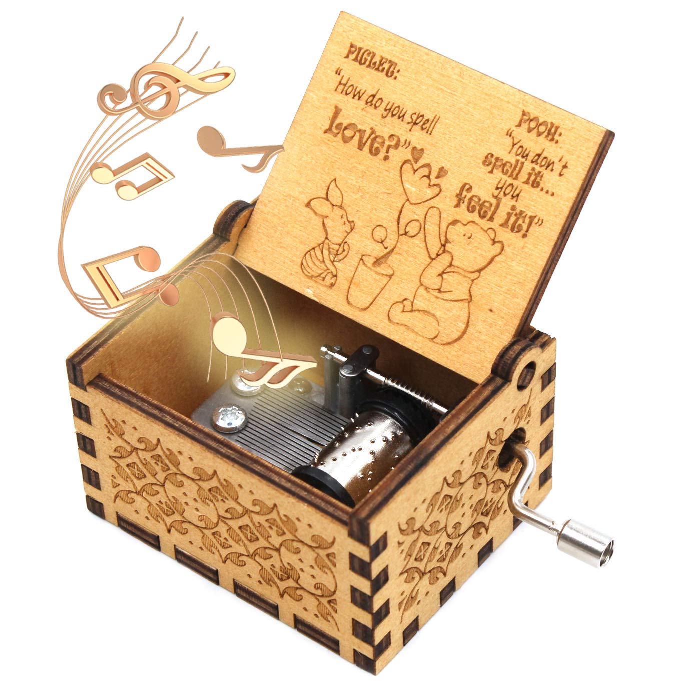 ukebobo Wooden Music Box - The Pooh Saying Music Box, Gift for Friend,Merry Christmas Music Box, New Years Gifts, 1 Set