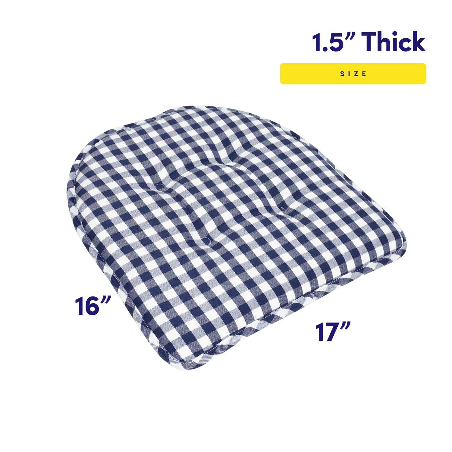 Sweet Home Collection Chair Cushion Memory Foam Pads Tufted Slip Non Skid Rubber Back U-Shaped 17 x 16 Seat Cover, 12 Pack, Chec