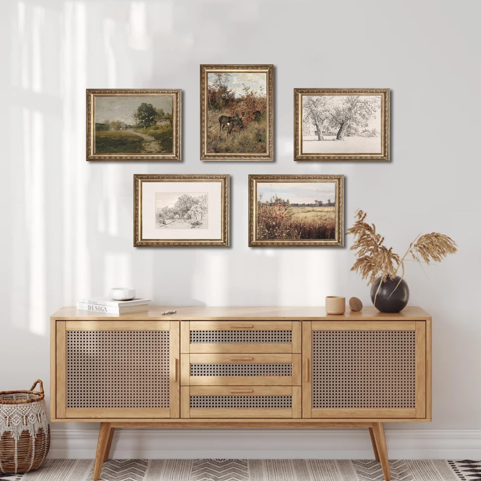 Uniro Neutral Wall Art For Home Decor, Farmhouse Landscape Tree Sketch Drawing Wall Decor, Rustic Nature Canvas Prints Antique M