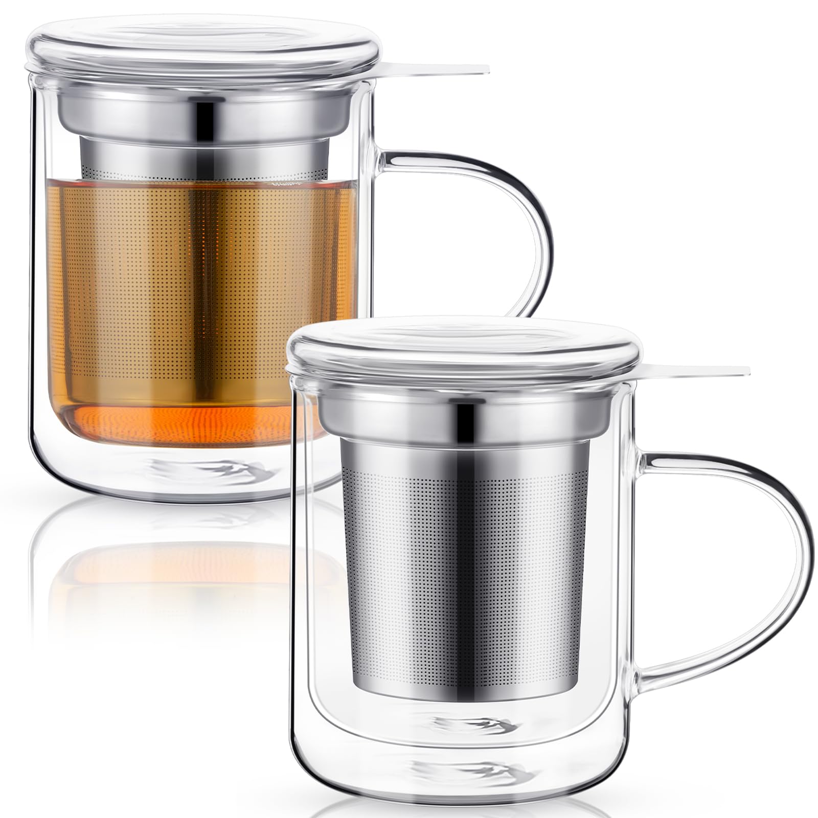 Rtteri 2 Pack Glass Tea Infuser Cup with Lid, 8 oz Insulated Tea Mug
