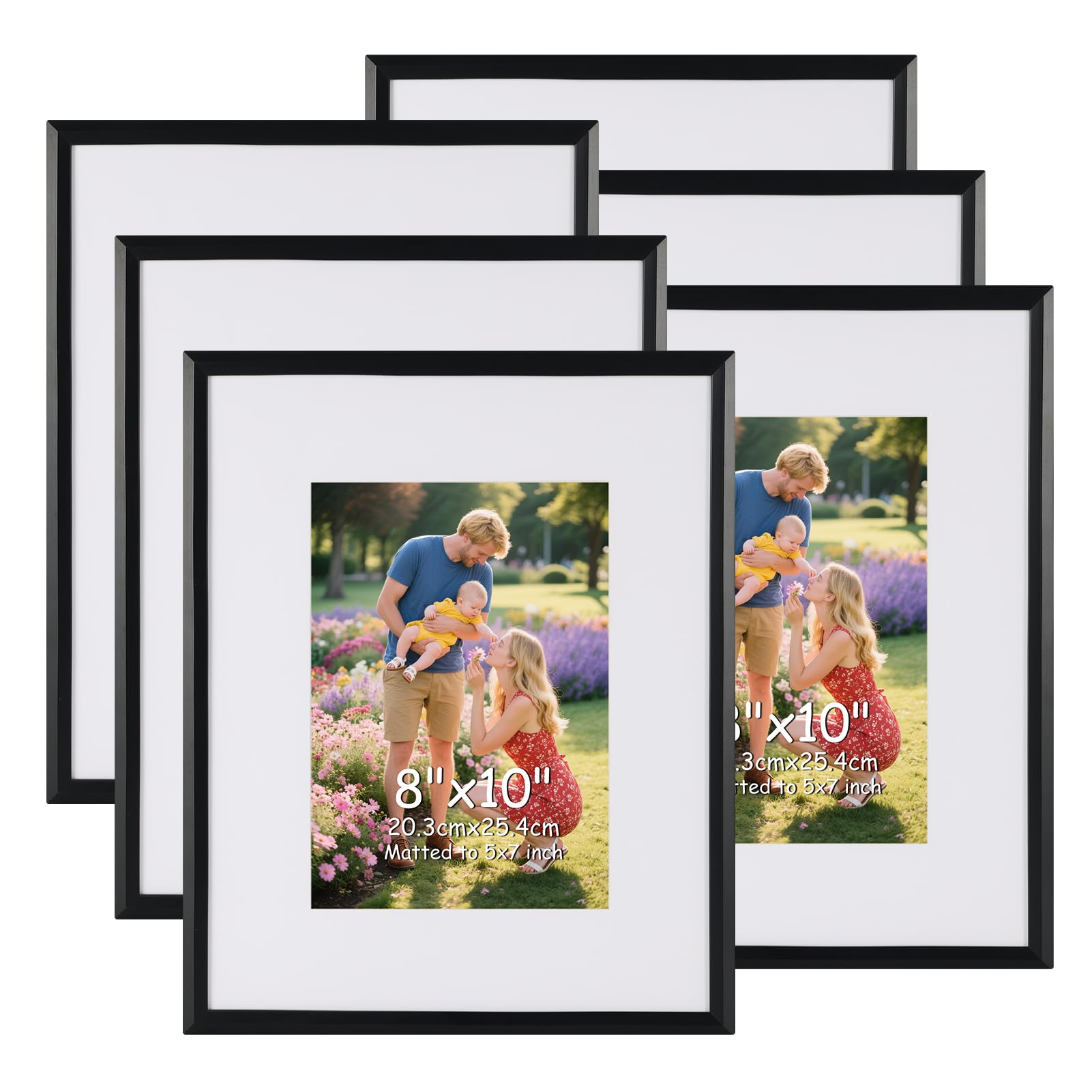 MEBRUDY 8x10 Picture Frame Set of 6, Display 5x7 Pictures With Mat or 8x10 Without Mat, Photo Frames for Tabletop or Wall, Black