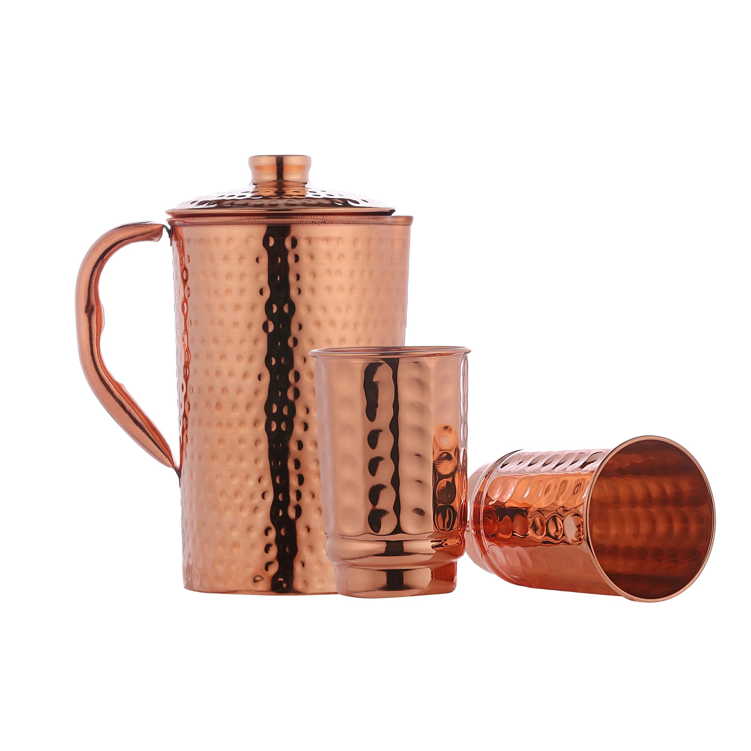 HealthGoodsIn Copper Hammered Water Jug & 2 Tumblers | Ayurveda Health Benefits, Model 43237-2