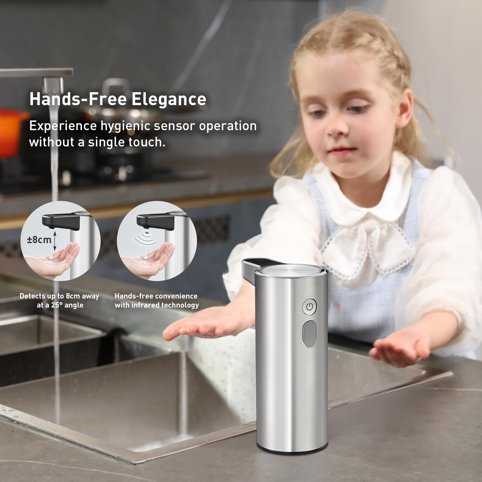 Eko Aroma Stainless Steel Automatic Soap Dispenser, Touchless Liquid Hand Soap Dispenser For Kitchen And Bathroom, Water-Resista