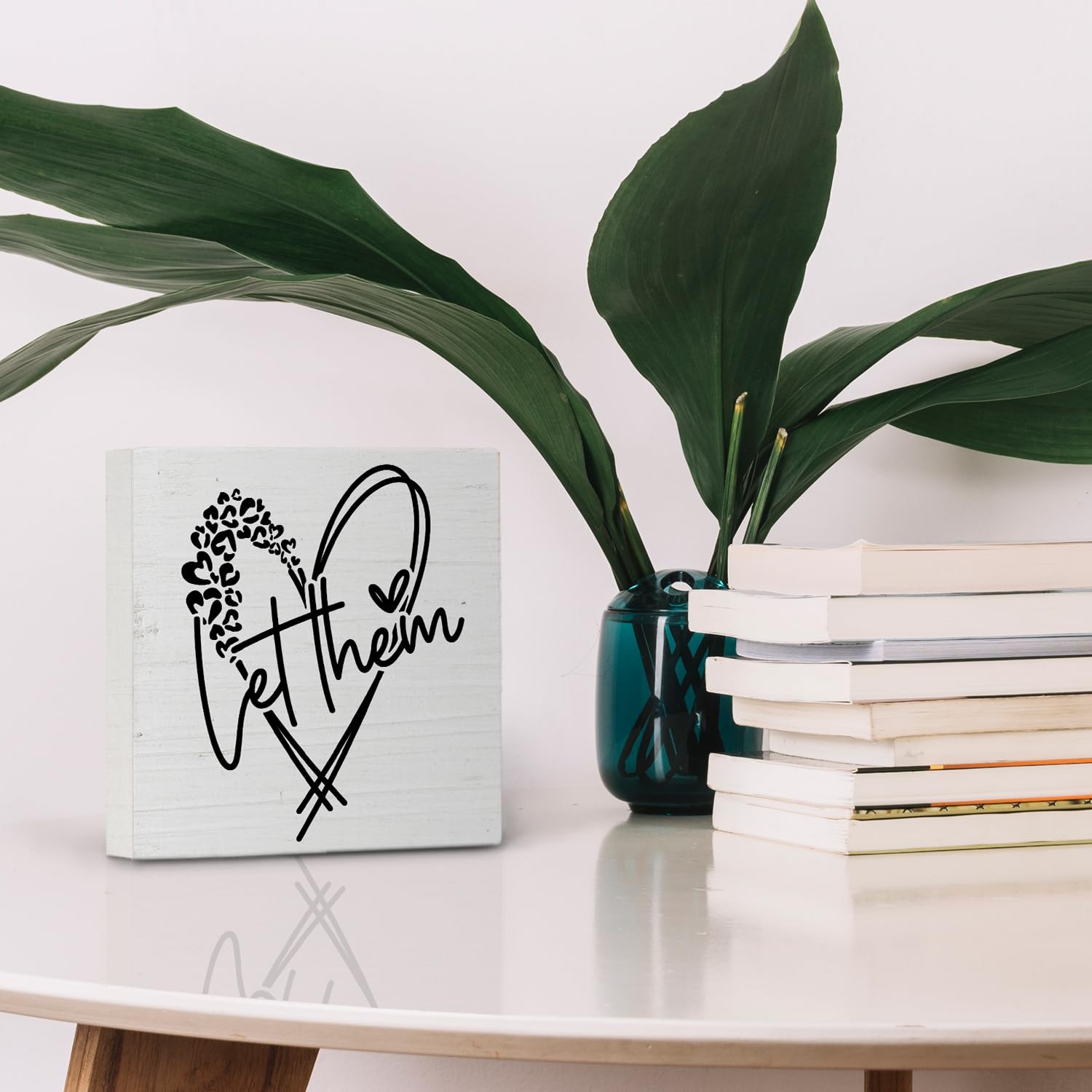 Nvotell Let Them Inspirational Desk Decor, Mental Health Self Love Positive Wooden Box Sign, Motivational Wood Block Plaque for