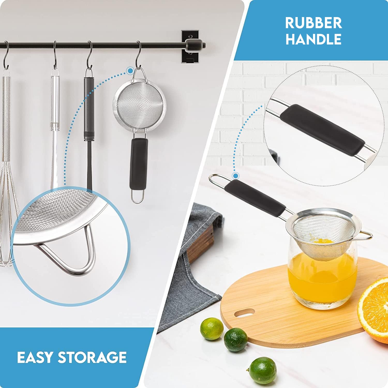 Kafoor Fine Mesh Strainer - 3.4 Inch Round Sieve - Tea Strainers For Loose Tea, Coffee Strainer, Food Strainer, Juice Strainer,
