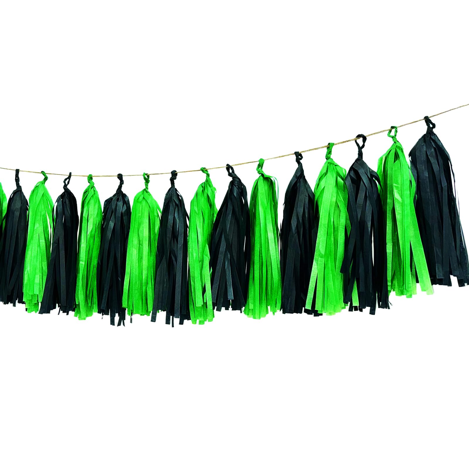 Black Green Tassel Garland,Tissue Tassel Banner for Party Decorations,Pack of 20