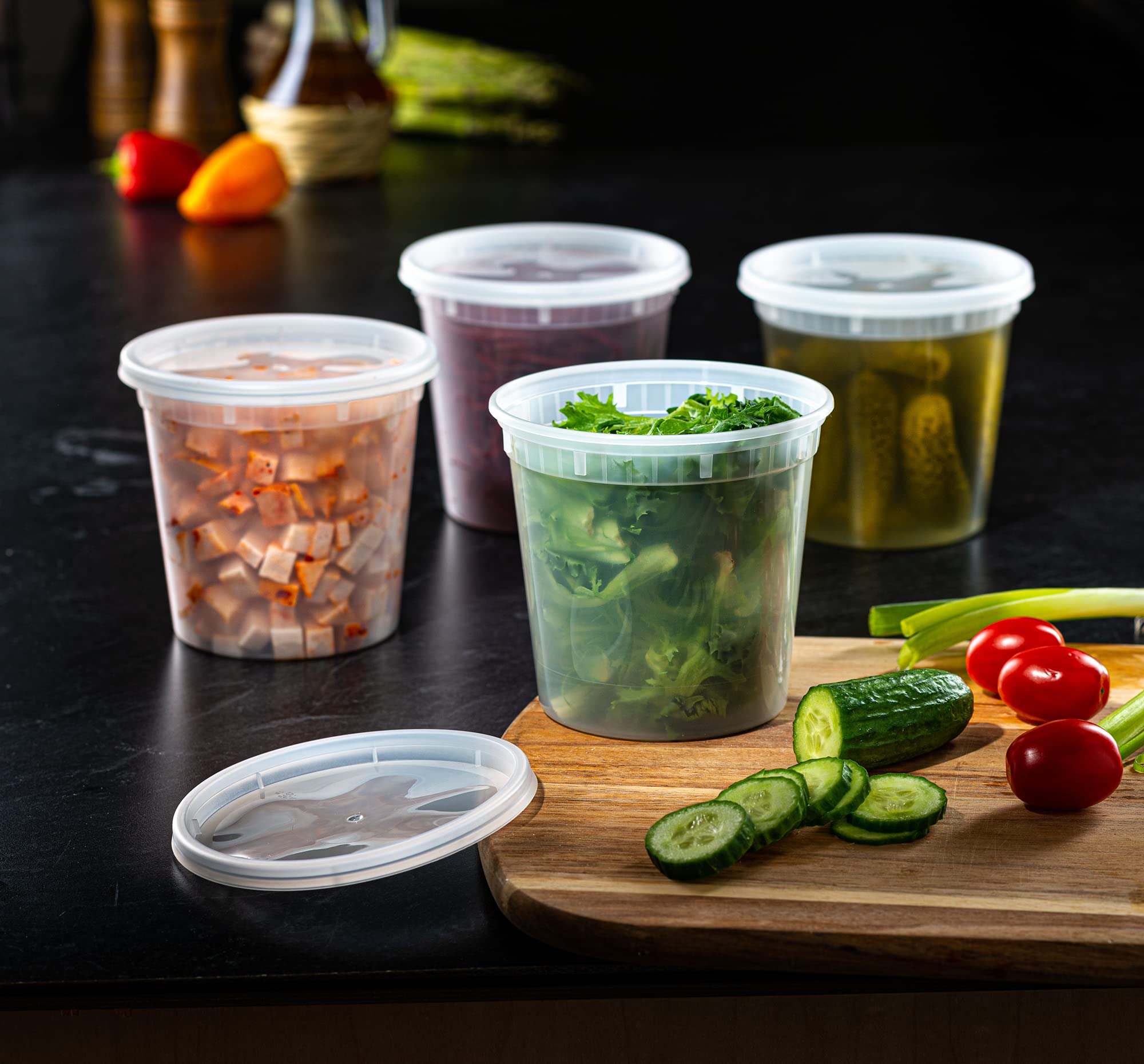 Pantry Value [24 Oz. - 24 Count Plastic Food Storage Deli Containers With Lids, Disposable Containers With Lids - Perfect For St