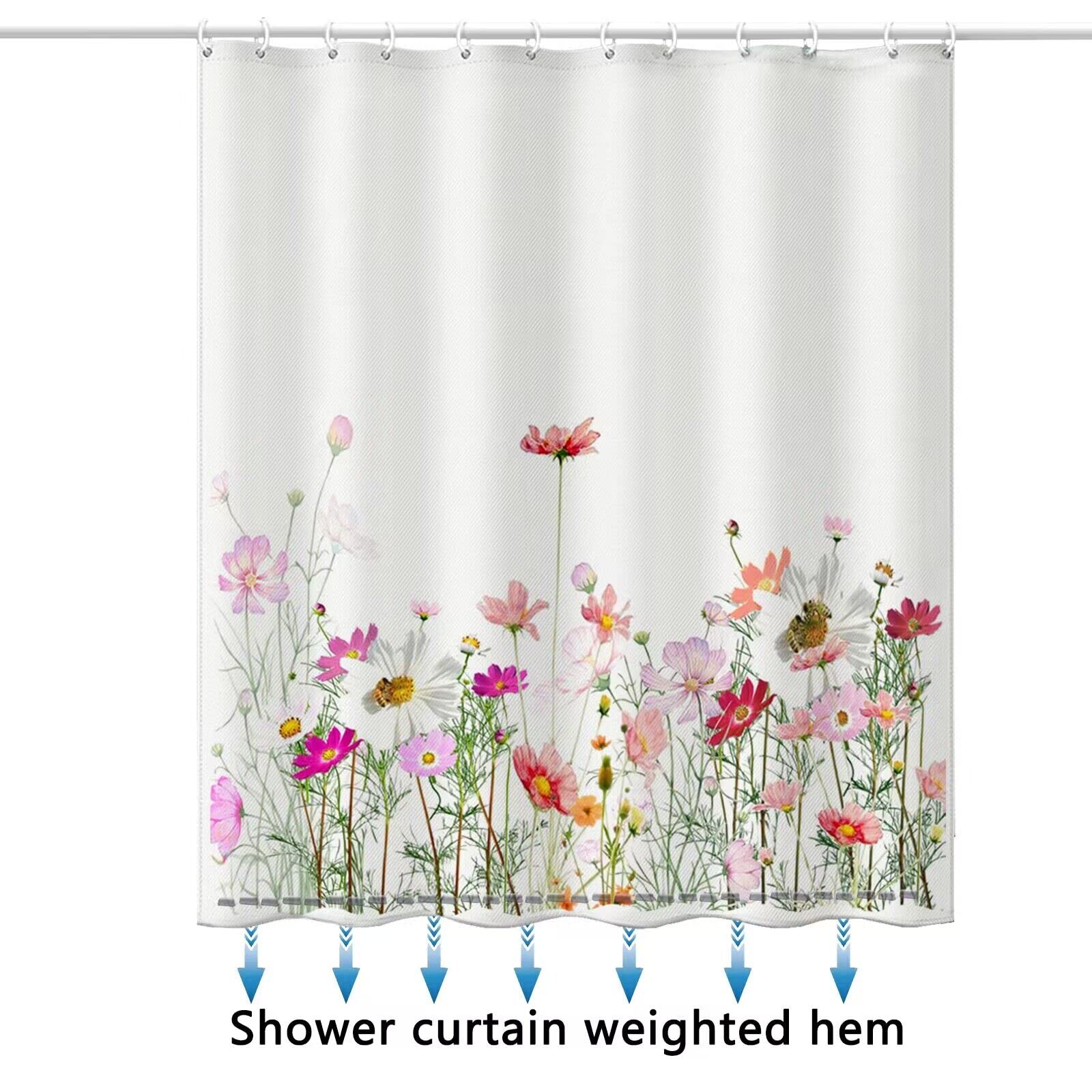 Niidder Floral Shower Curtain, Gesar Flower Shower Curtain -72 ''W X 78'' L, With 12 Hooks, Hem Weighted Bathtub Shower Curtain,