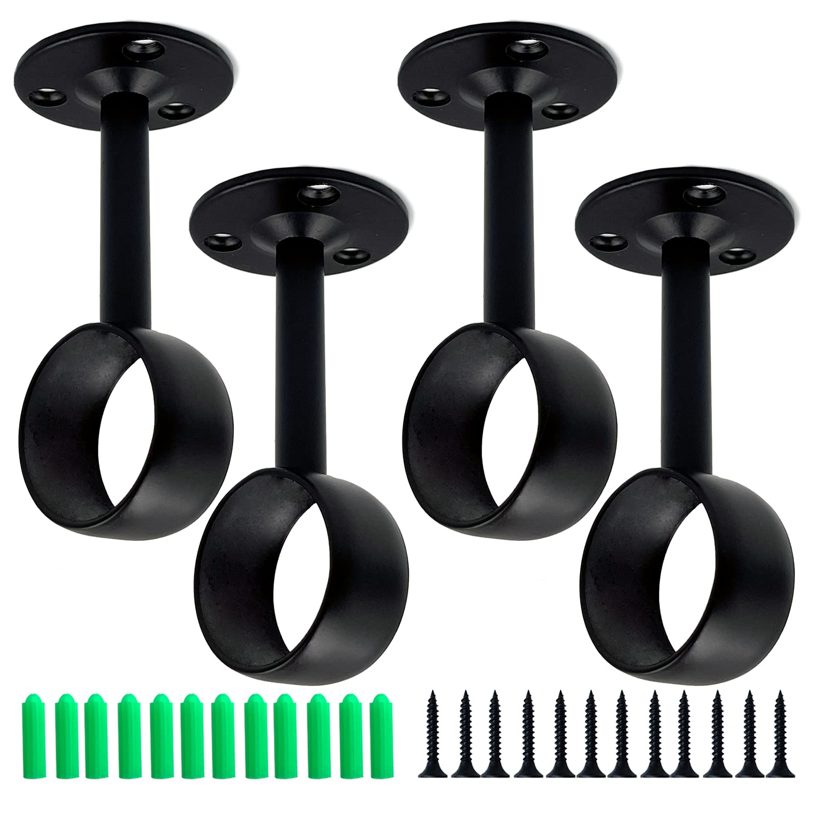 Operseven 1-1/4 Inch 4 Packs Black Heavy Duty Stainless Steel Closet Rod End Supports Closet Pole Sockets Flange Rod Holder With