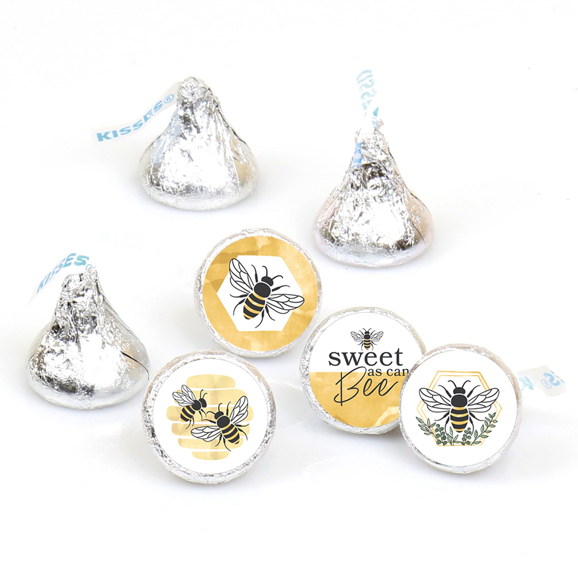 Big Dot Of Happiness Little Bumblebee - Bee Baby Shower Or Birthday Party Round Candy Sticker Favors - Labels Fit Chocolate Cand