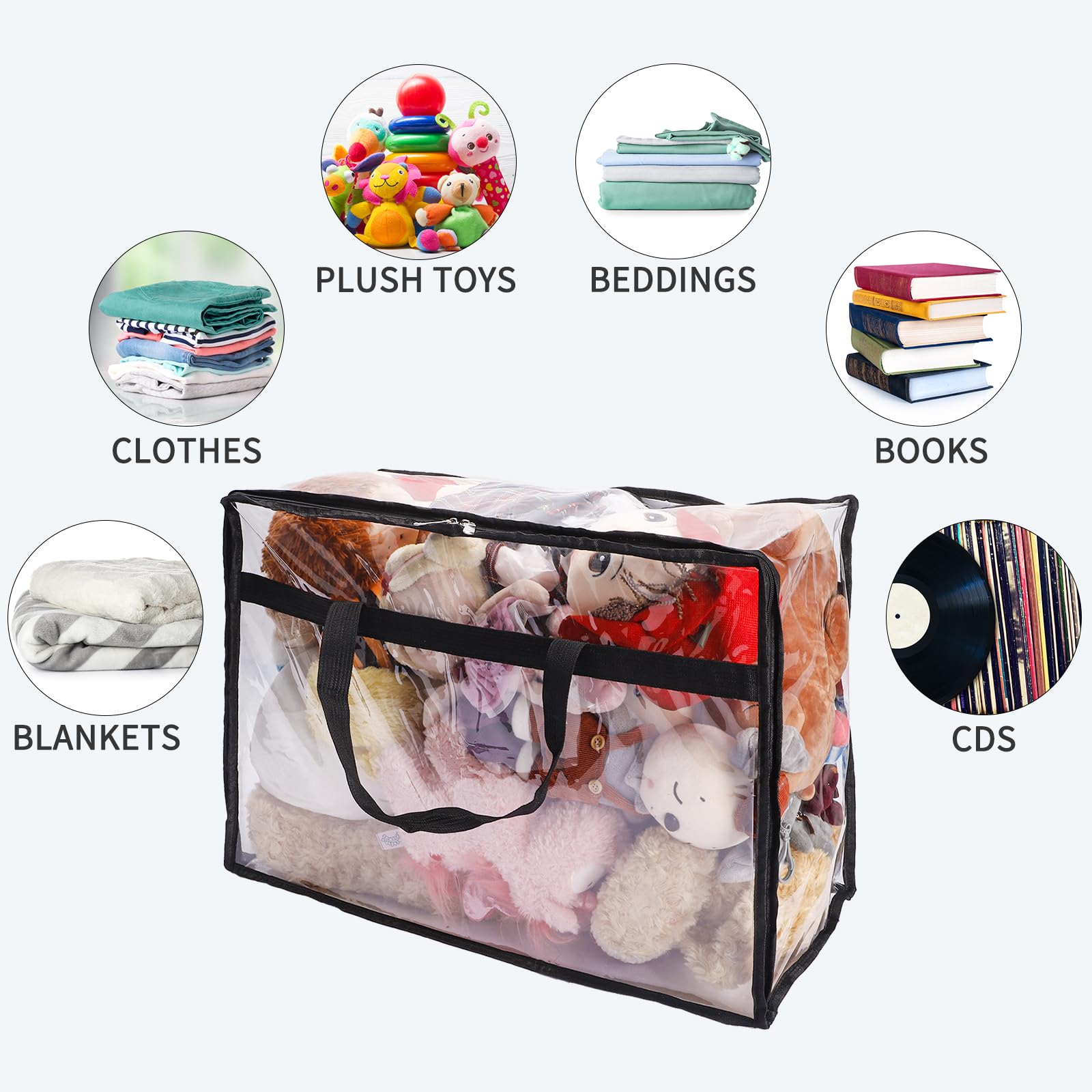 SGHUO Clear Zippered Storage Bag, Plastic Vinyl Clear Storage Bag for Blanket Clothes, Comforter, Bedding, Moving Bag with Zippe