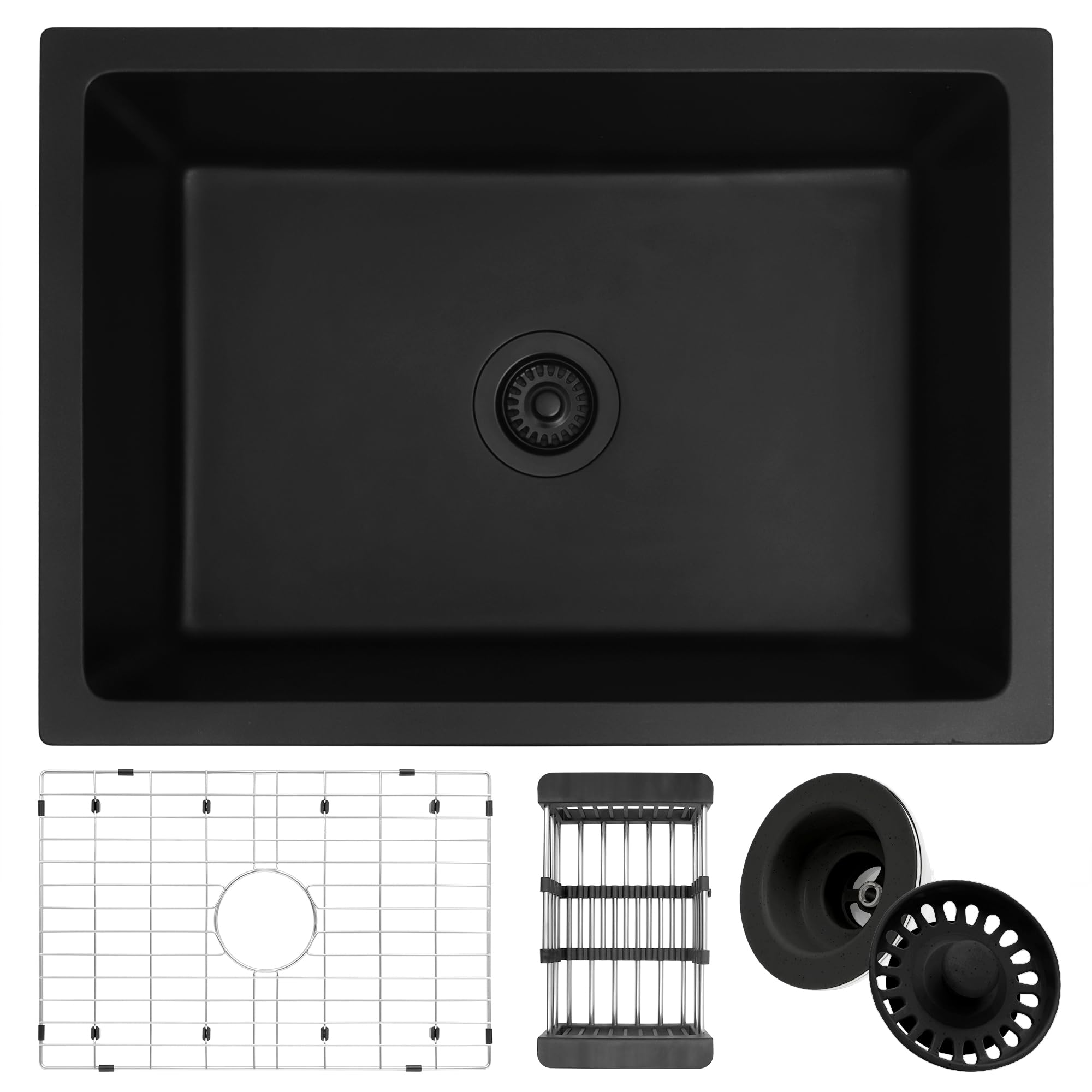 Monsinta Undermount Kitchen Sink, 27 Inch Matte Black Granite Composite Sink, Single Bowl Kitchen Sink, Small Kitchen Sink With