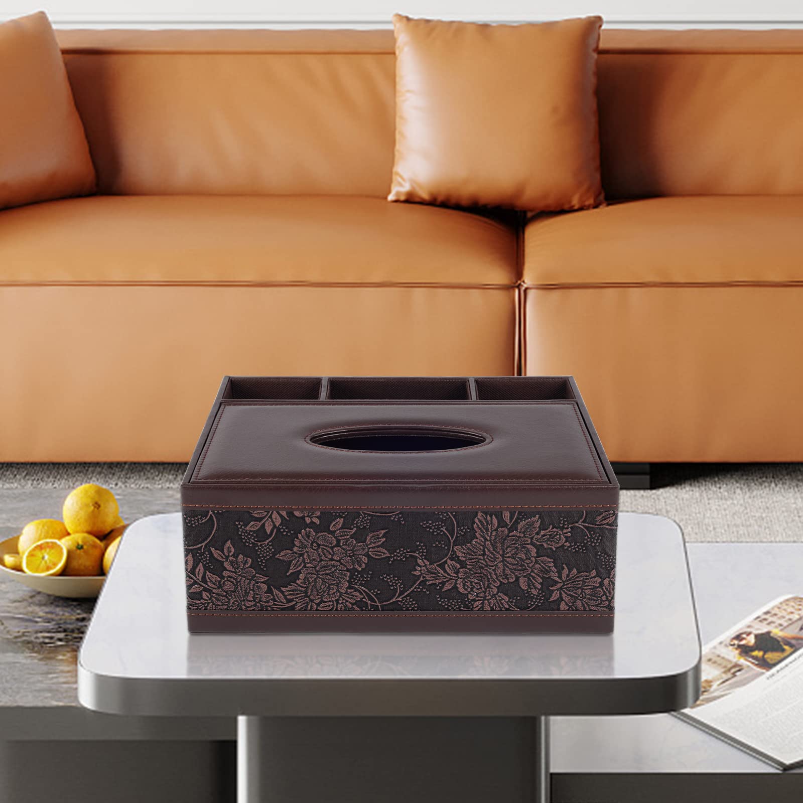 Xnone Tissue Box Cover Rectangle Retro Kleenex Box Holder Pu Leather Facial Tissue Organizer,Multifunctional Remote Control Stat