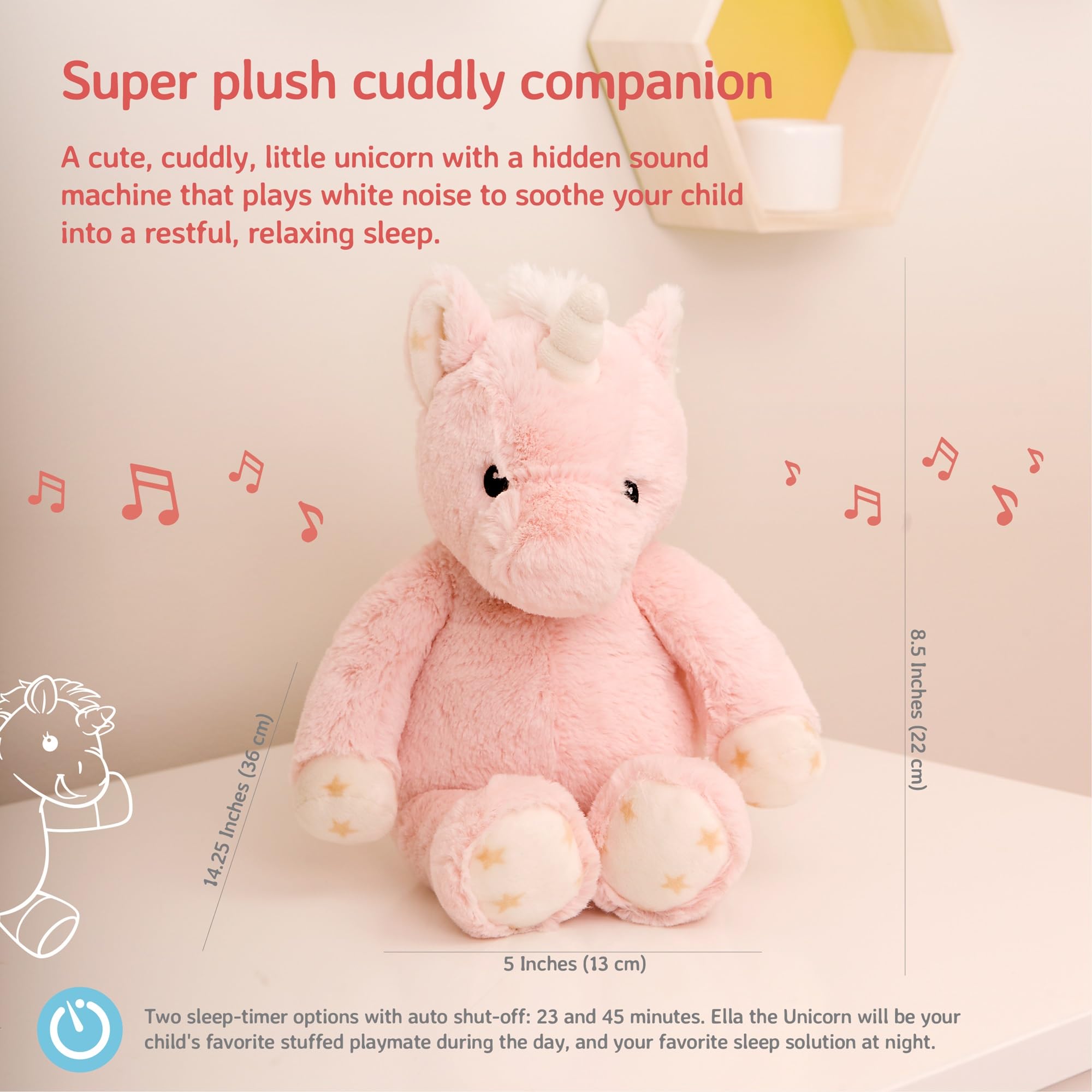 Cloud B Sound Machine With White Noise Soothing Sounds | Cuddly Stuffed Animal | Adjustable Settings And Auto-Shutoff | Ella The