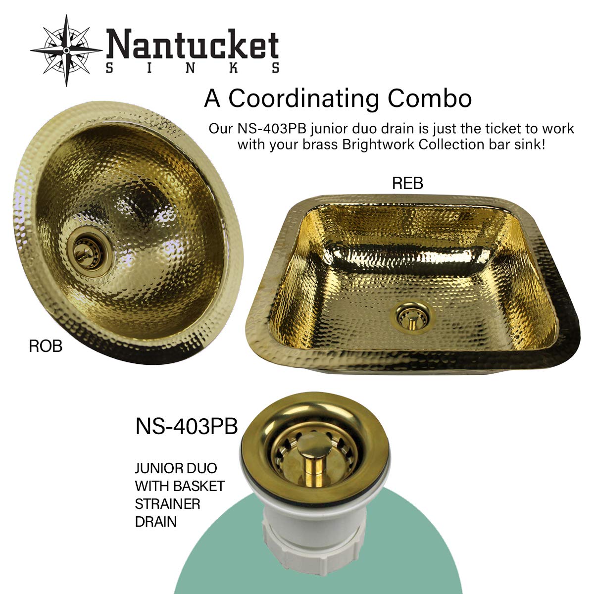 Nantucket Sinks Ns-403Pb Junior Duo Basket Strainer, Polished Brass