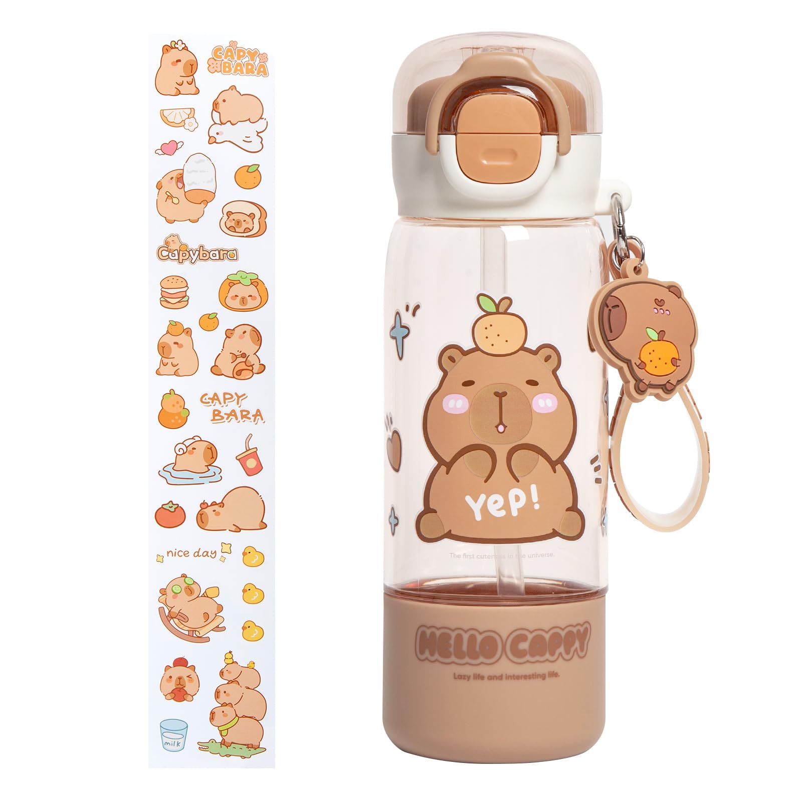 GMKD Kawaii Water Bottle Cute Capybara Water Bottle with Straw, Tritan BPA Free Plastic Water Bottles for Boys Girls School Outd