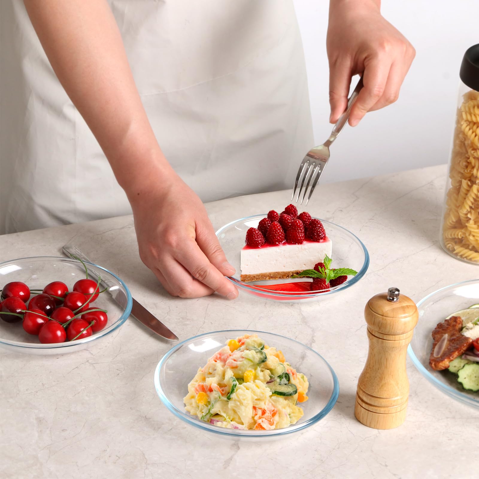 Nutriups 3 Pack 7 Inch Glass Plates, Clear Tempered Glass Dessert Plates, Glass Plate Set For Appetizer, Fruits, Cake, Salad, Di