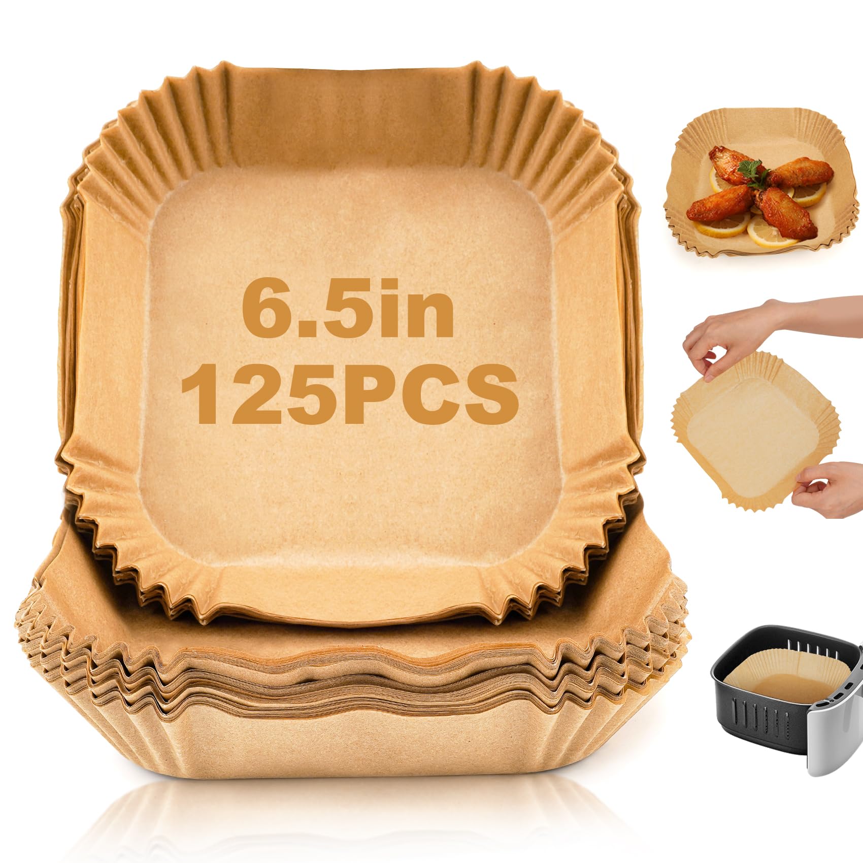 Air Fryer Paper Liner Disposable - 100Pcs 6.5 Inch Square Liners For Air Fryer, Grease And Water Proof Non Stick Basket Parchmen