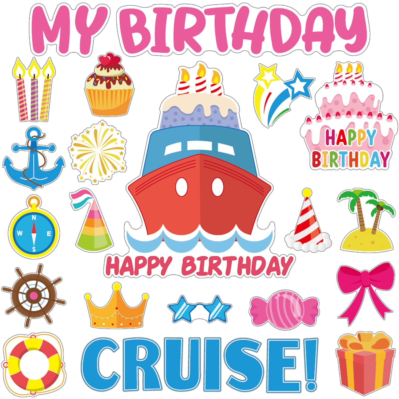 Leumoi 27 Pcs Birthday Cruise Door Magnets Decorations Funny Stateroom Pink Cruise Ship Door Magnets Decorations Magnetic Reusab