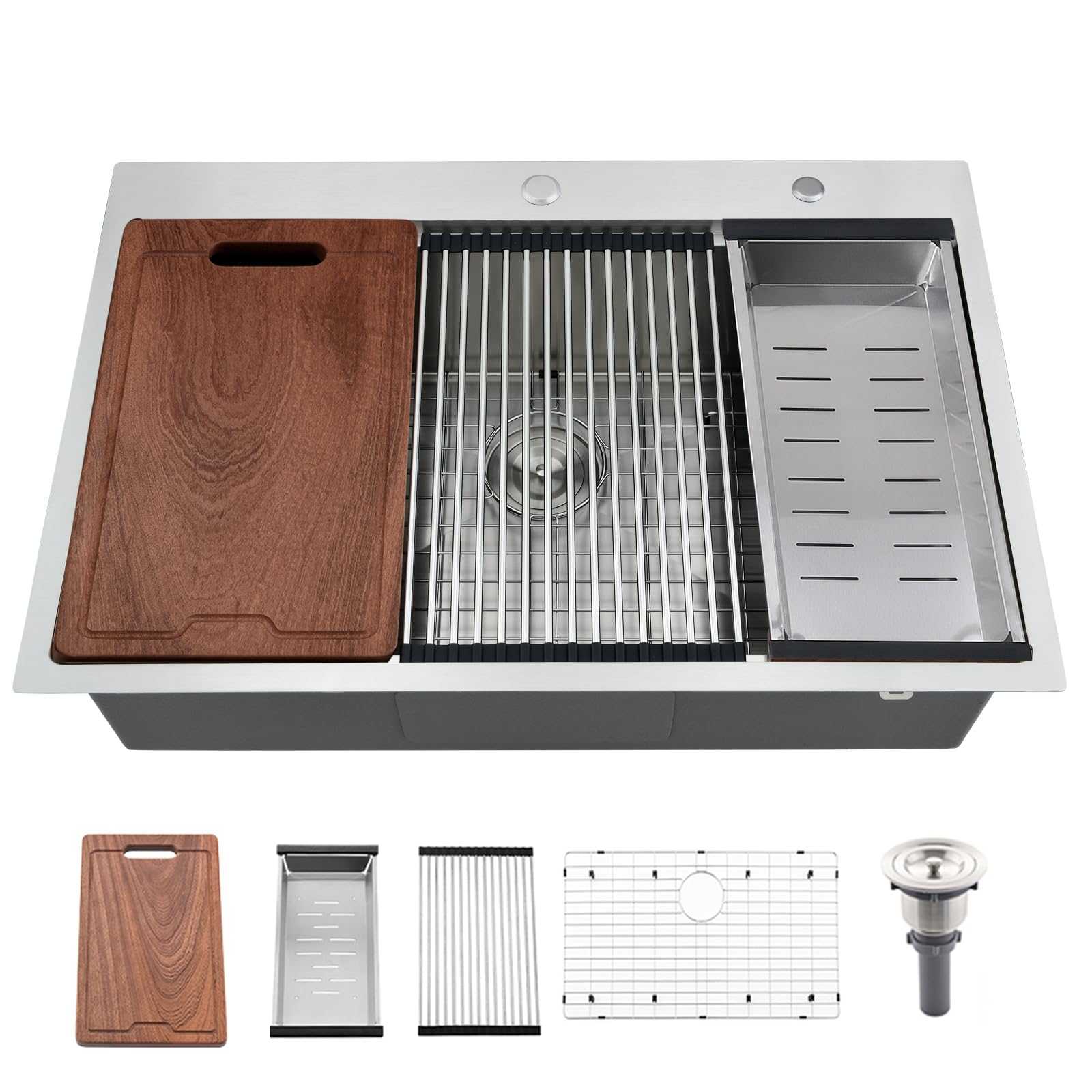 33 In Drop In Kitchen Sink Workstation-Bokaiya Kitchen Sink 33x22 Drop In Workstation Sink Topmount 16 Gauge Single Bowl Stainless Steel Kitchen Sink with Cutting Board