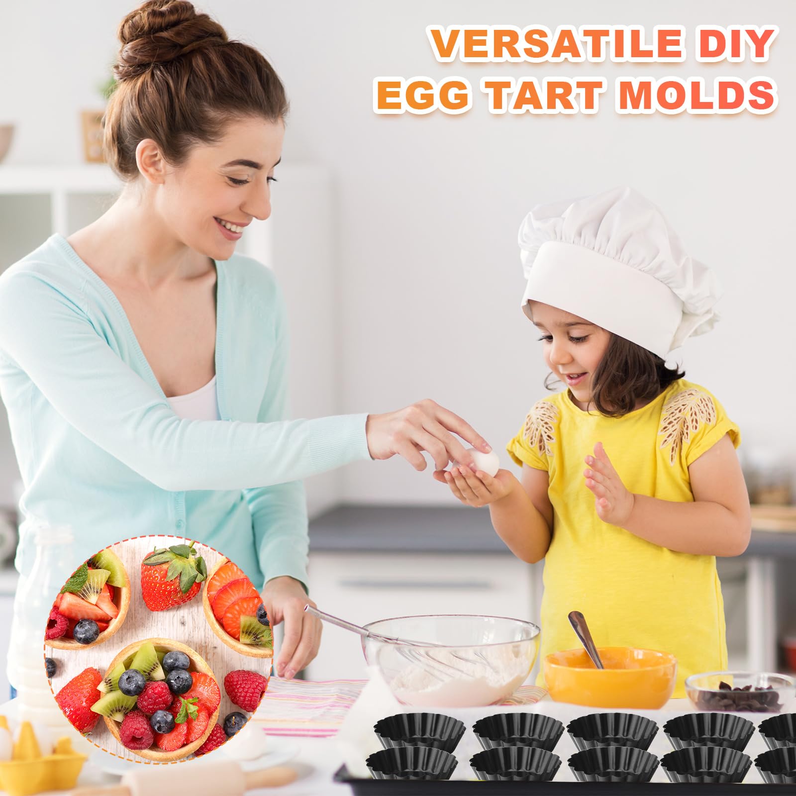 Gejoy 32 Pcs Egg Tart Molds 3'' Mini Tart Pan Mini Pie Pans With Removable Bottom Carbon Steel Reusable Quiche Bakeware Cupcake