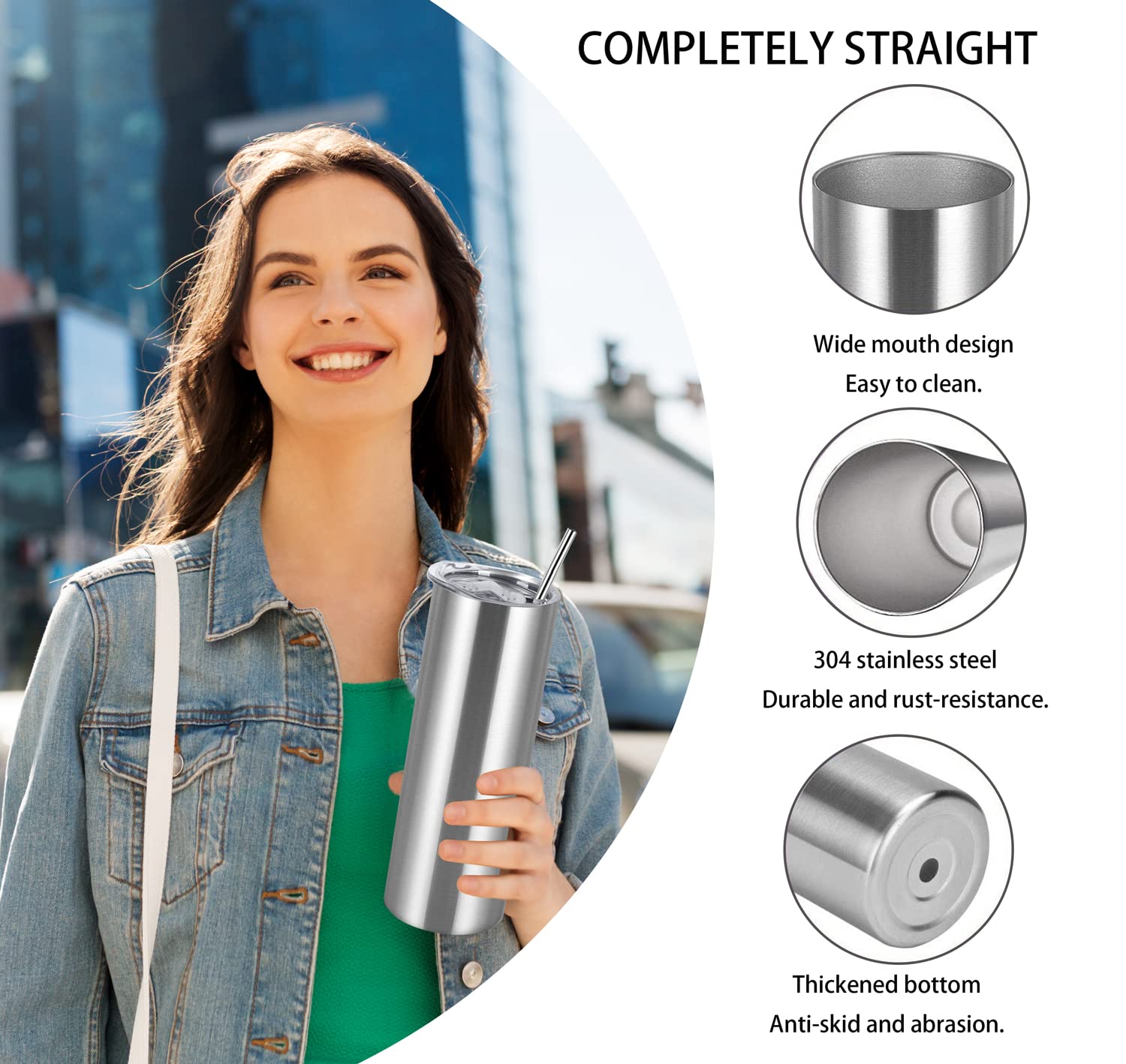 Wzaytia 8 Pack 20 Oz Straight Skinny Tumblers, Individually Gift Boxed Stainless Steel Slim Skinny Tumbler Set Bulk, 20 Oz Insul