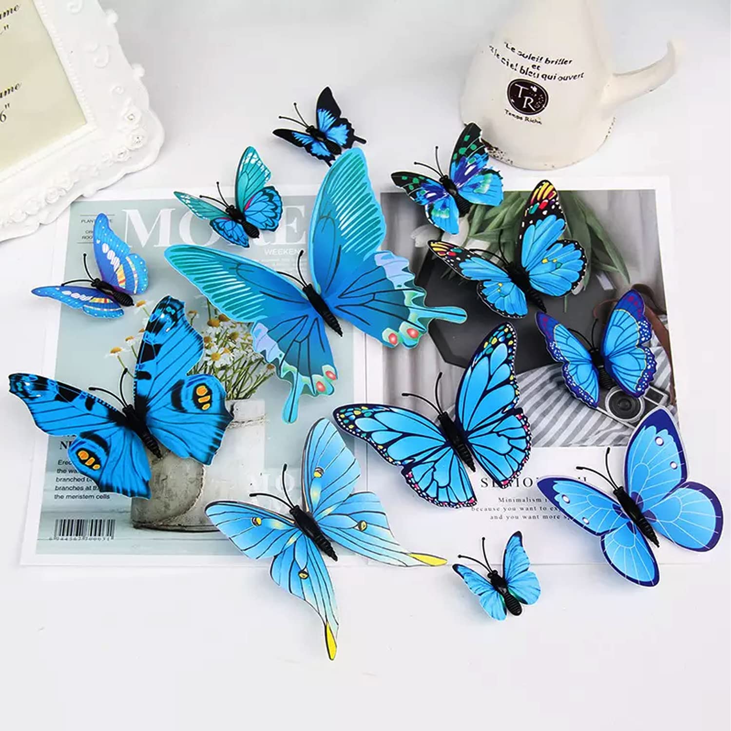 Xtore  Plastic 3D Home Build Beautiful Butterfly With Sticking Pad (Ocean Blue) -Set Of 12