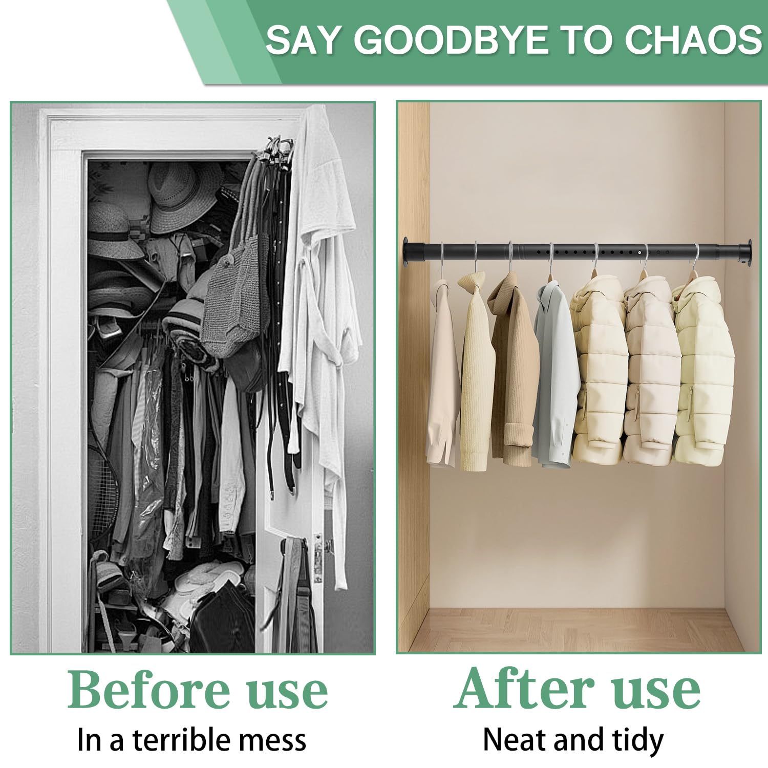 Closet Rod - 17-100 Inches, 1.3 Inch Diameter Heavy Duty Closet Rods Extender Hanging - Metal Matte Black Adjustable Clothes Han