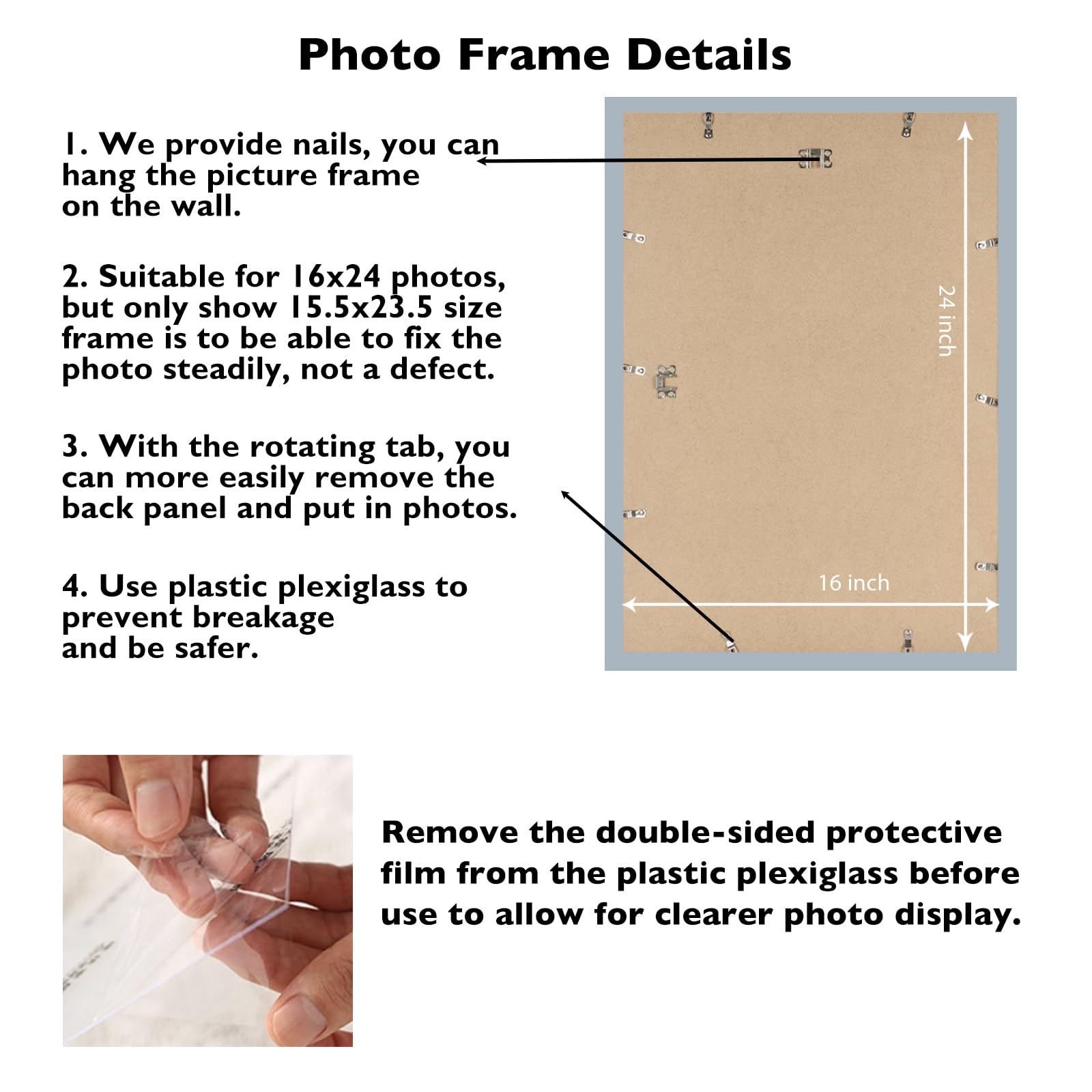 JCJMY 16x24 Picture Frame Rustic White for Poster Photo Picture and 40x60 cm Canvas, Horizontal and Vertical Formats for Wall Ha
