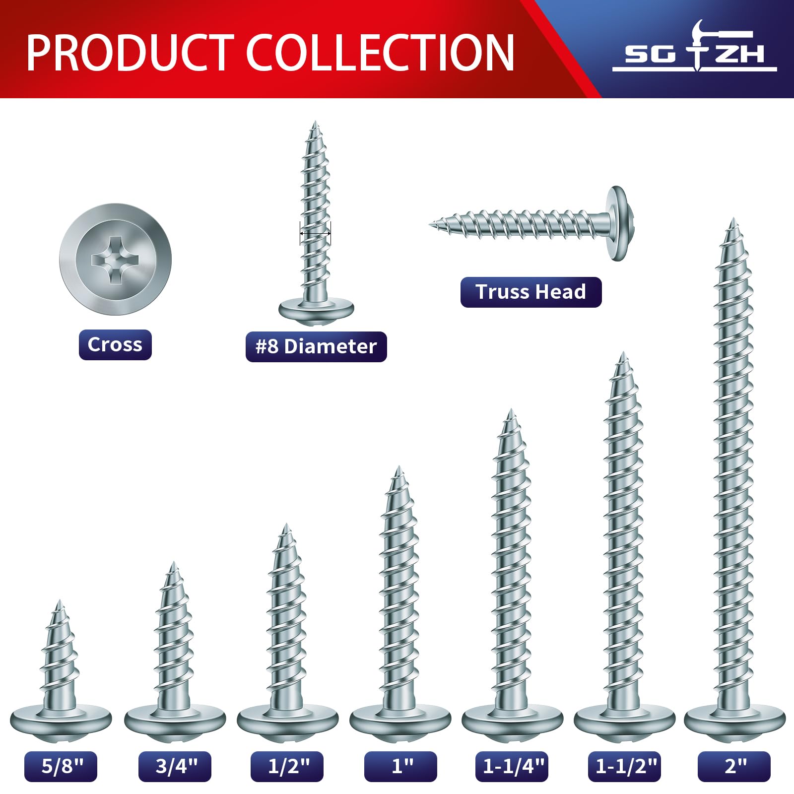 8 X 2 Wood Screw 500Pcs Alloy Steel Standard Thread Truss Head Fast Self Tapping By Sg Tzh