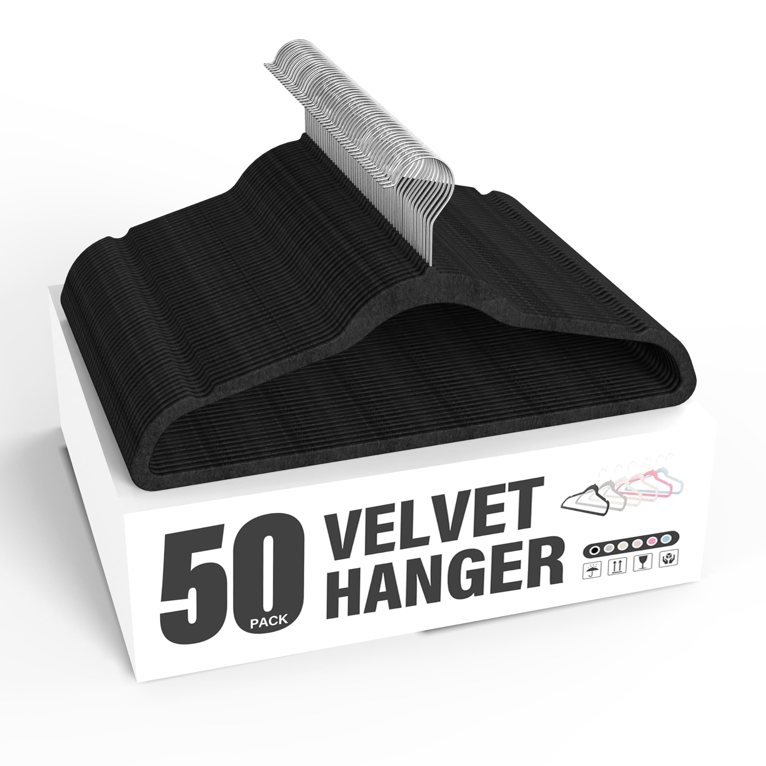 Simple Deluxe 50 Pack Non-Slip Velvet Hangers, 360 Swivel Hooks, Clothes Hangers With Shoulder Notches, Heavy Duty Coat Suit Han