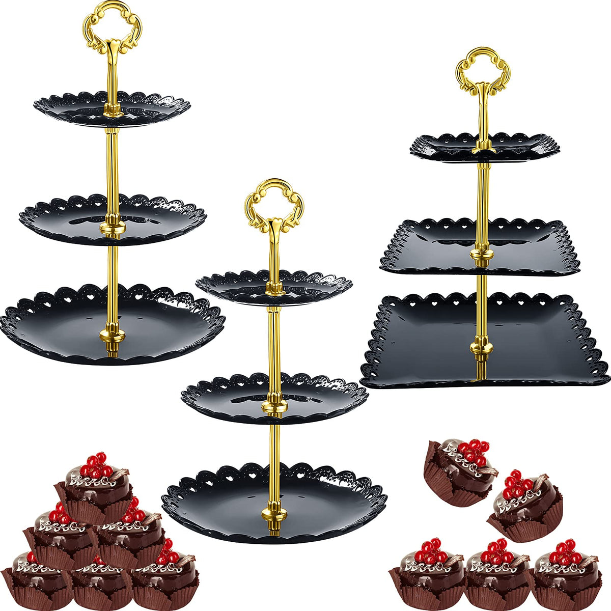 Honeydak 3 Sets Of 3 Tier Serving Tray 3 Tiered Dessert Stand Wedding Cupcake Stand Pp Plastic Cupcake Holder Dessert Tray Cake