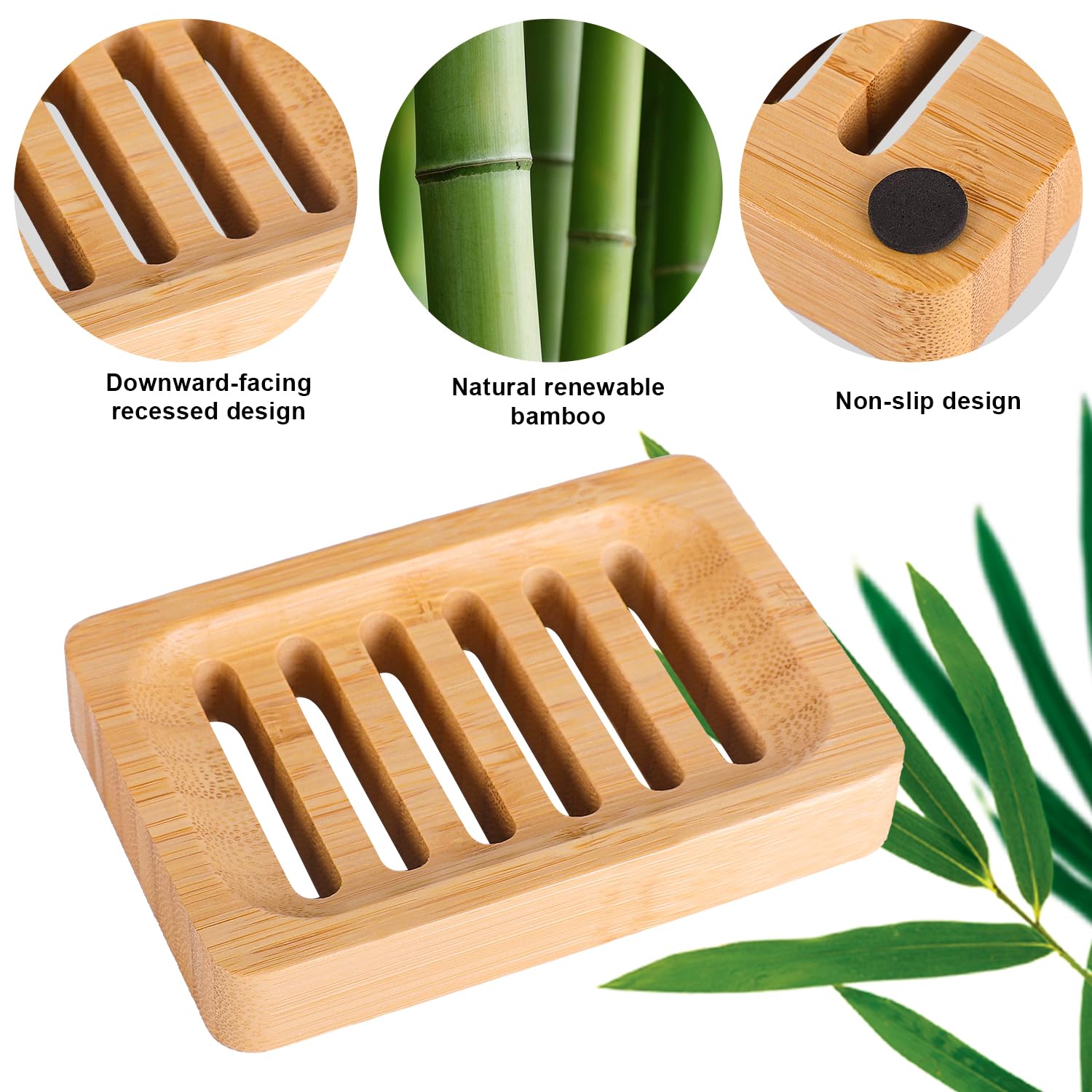 Bonumvita Bamboo Soap Dish Self-Draining Soap Bar Holder Non-Slip Soap Saver For Bar Soap Wooden Soap Trays Used In Bathroom Kit