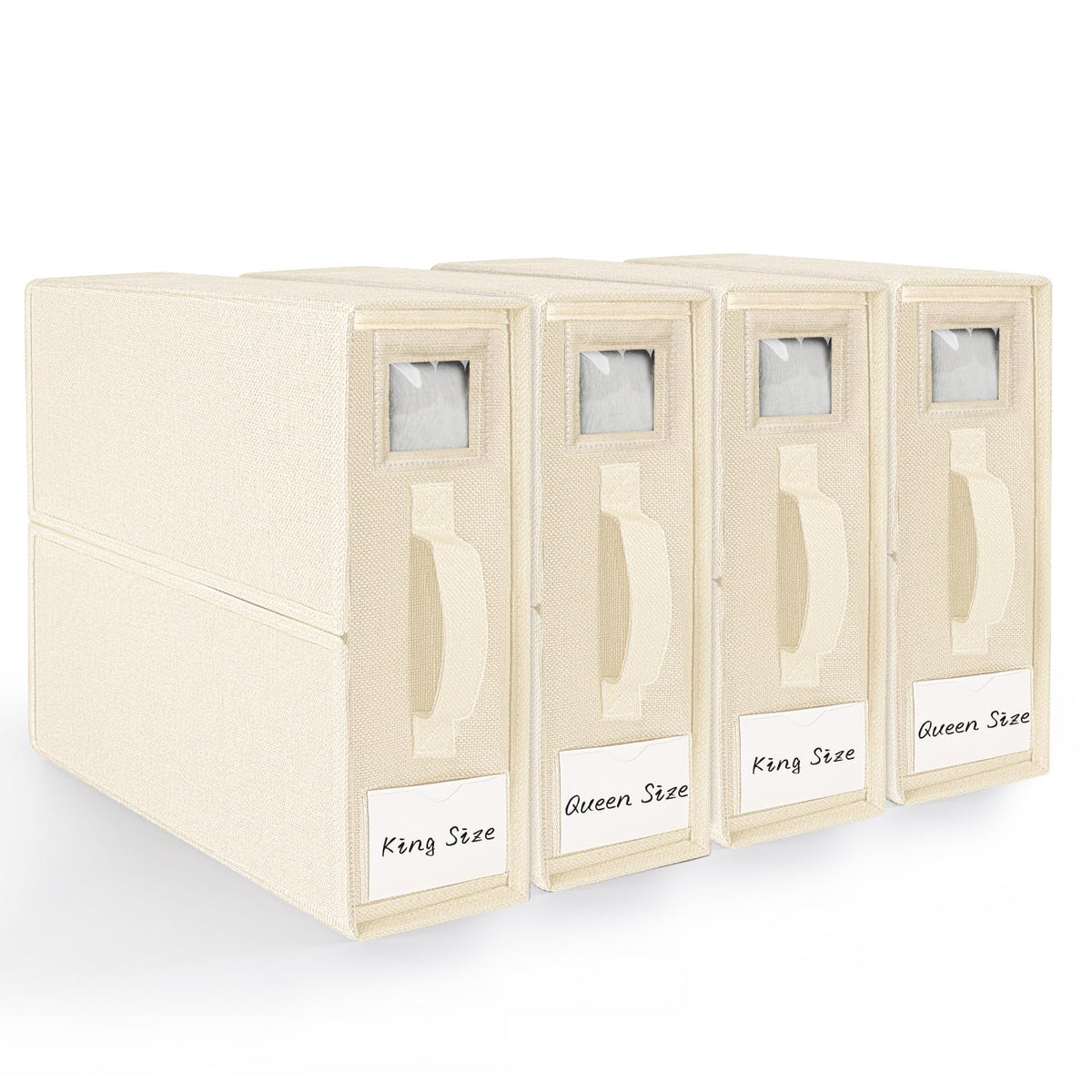 DELLAN Bed Sheet Organizer, Linen Closet Organizers and Storage, Foldable Cube Sheet Set Organizer (4 Pack Beige)