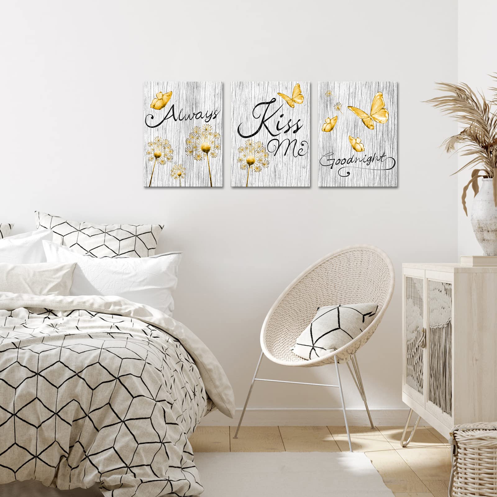 Visual Art Decor Yellow Picture For Bedroom Decor Rustic Yellow Butterfly Always Kiss Me Goodnight Sweat Words Picture Framed Ar