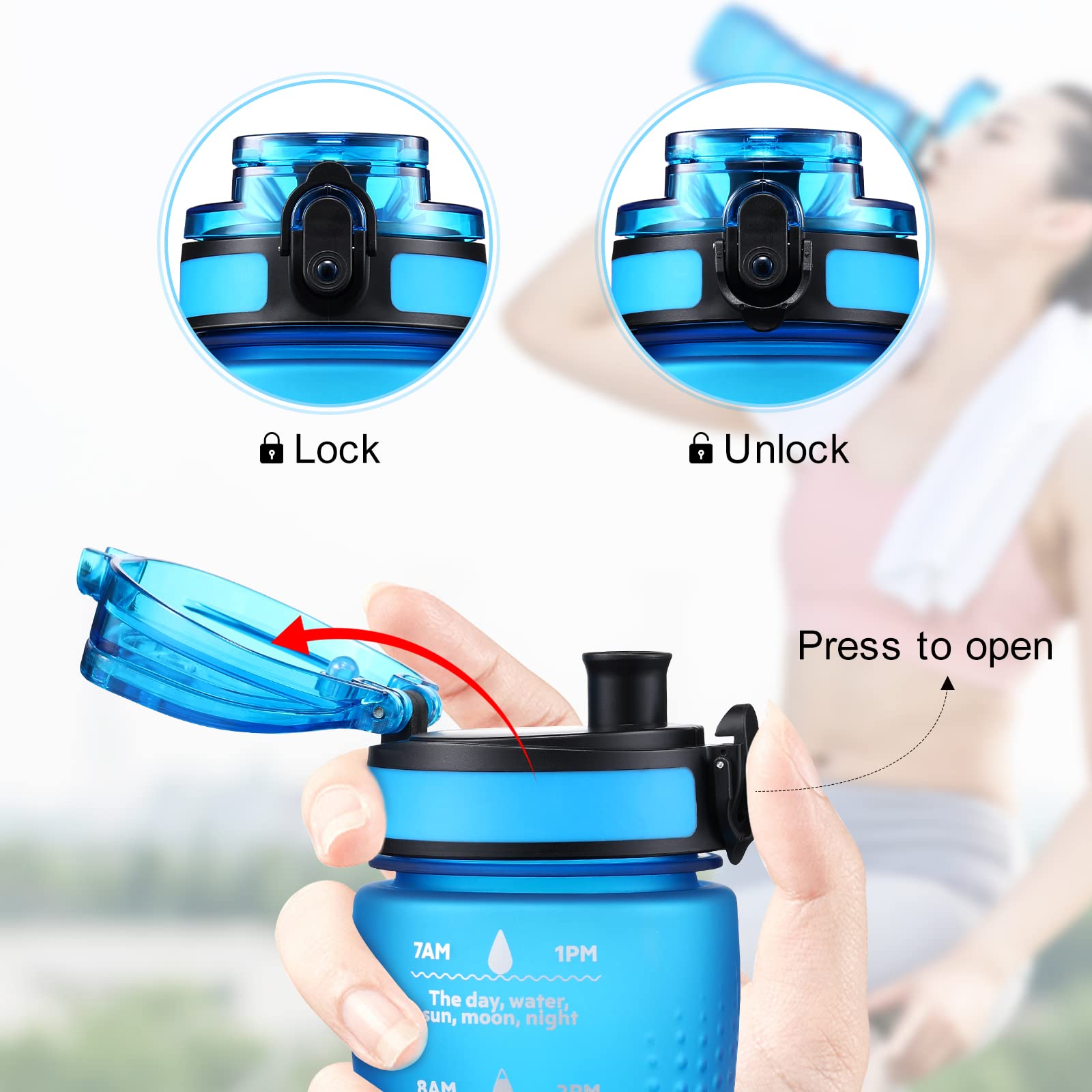 25oz Sports Water Bottle  Newest Leak-Proof Design  Push-to-Auto Lid  Suitable for Gym  Sports  Outdoor  School  Kids  BPA Free  Scale Mark Reminder to Replenish Hydration  Gradient Color Pink/blue